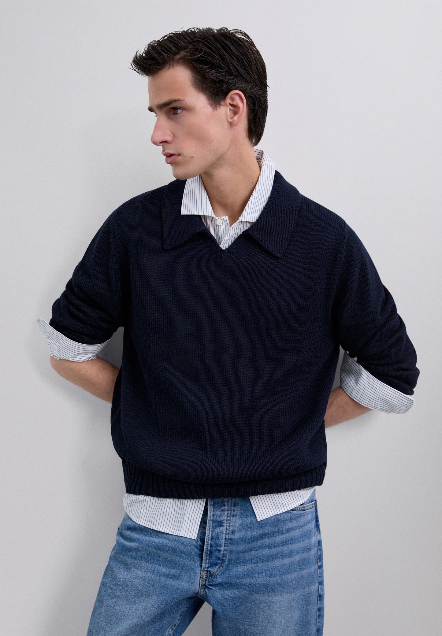COTTON KNIT POLO SWEATER