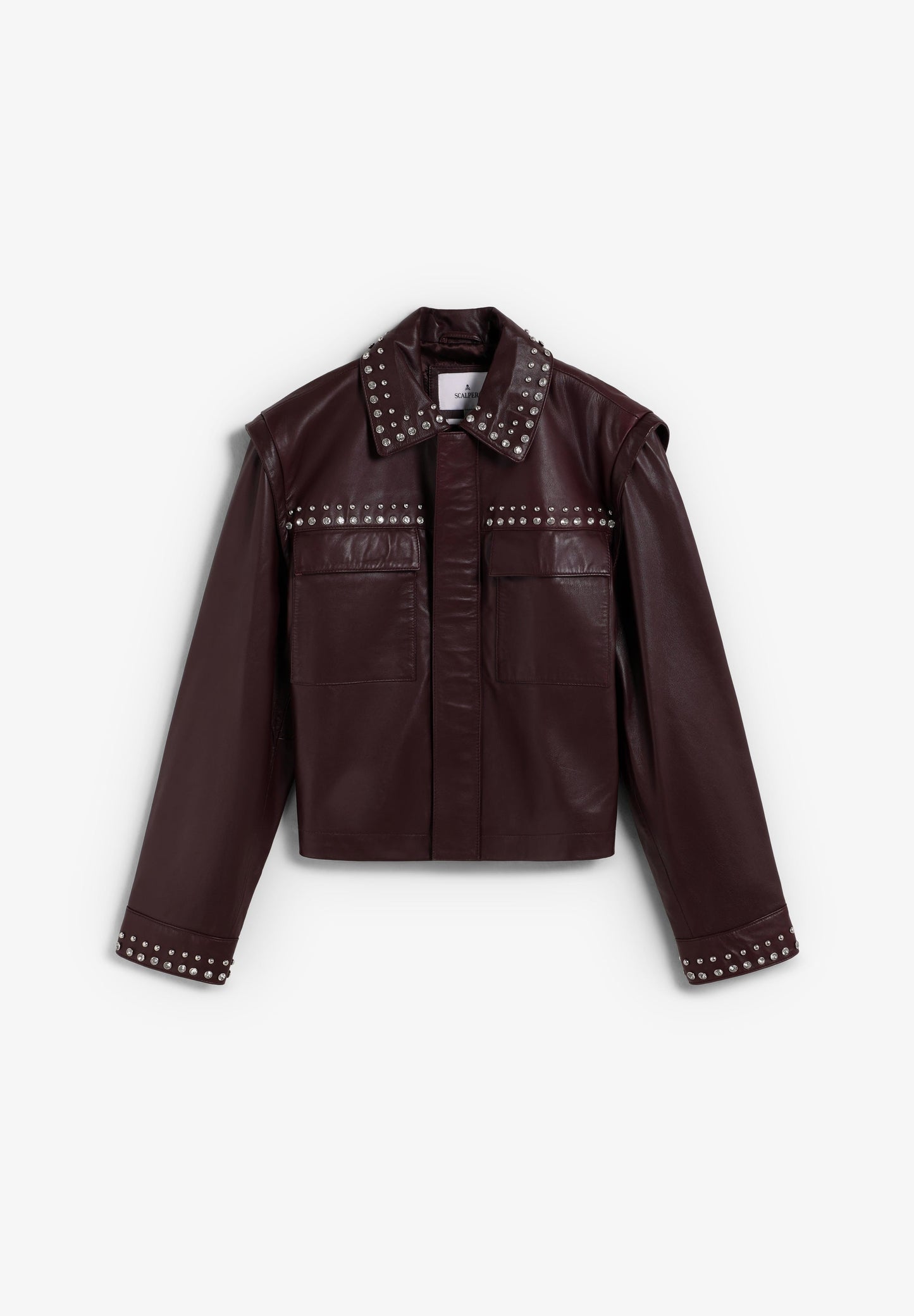 BURGUNDY LEATHER STUDDED JACKET