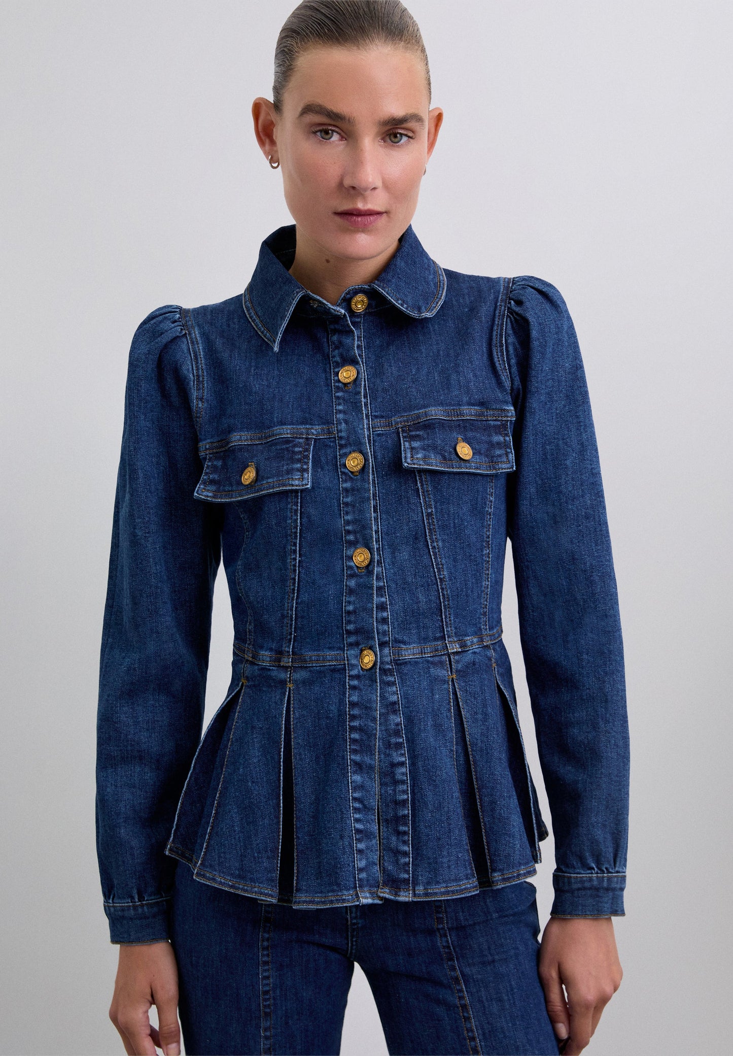 DENIM OVERHEMD BALLONMOUW