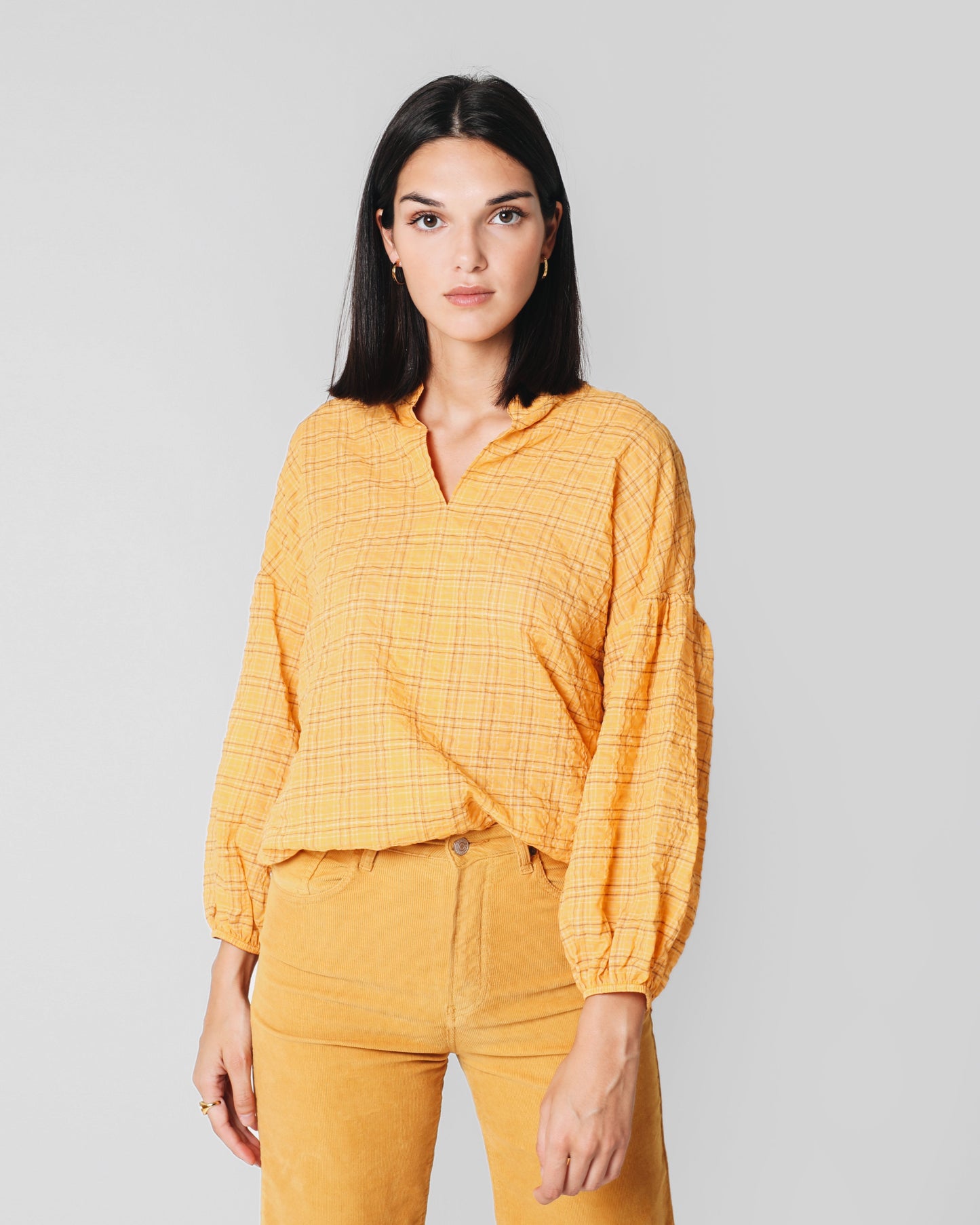 BLUSA CUADROS MOSTAZA