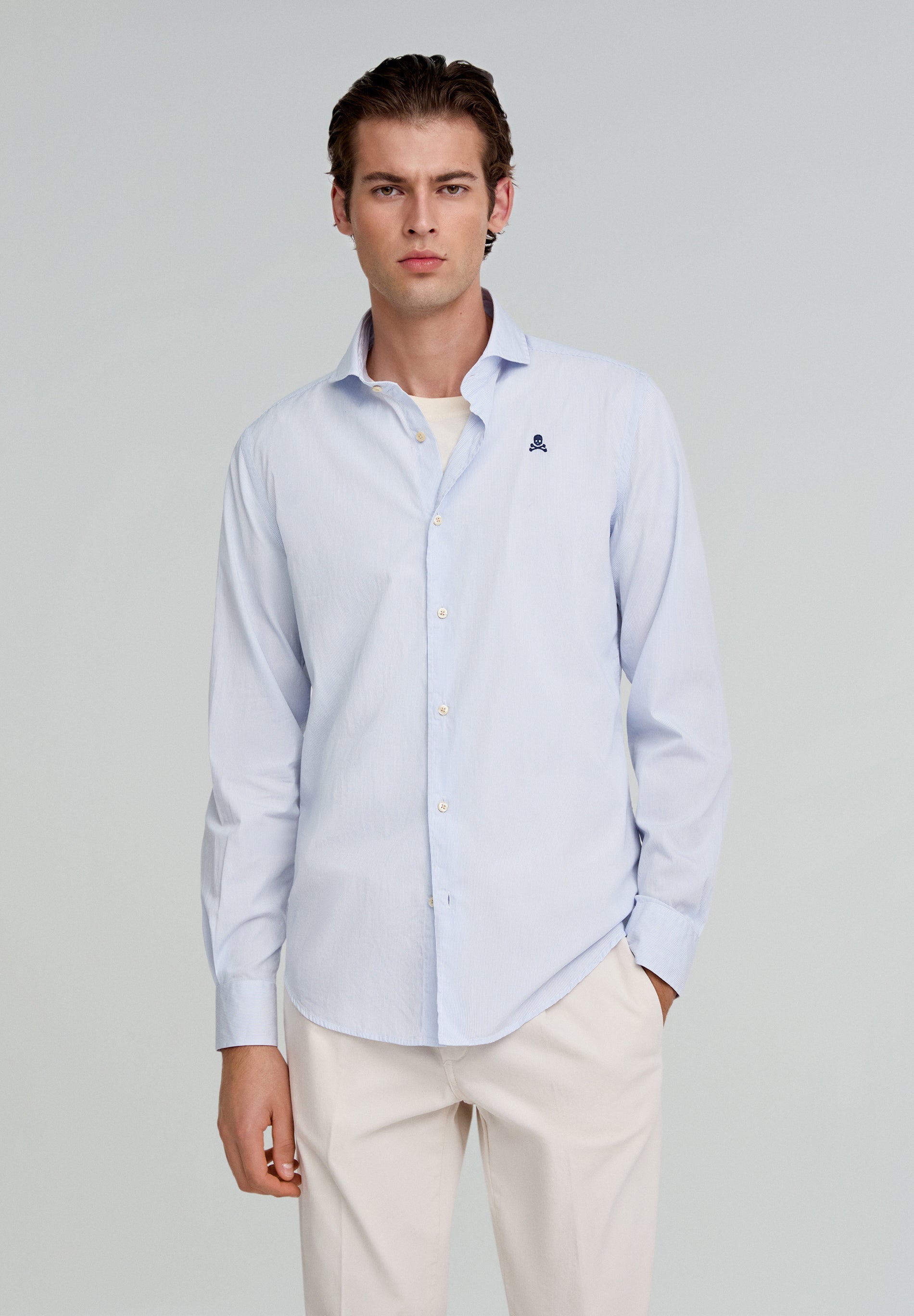 CONTRAST SKULL STRIPED FORMAL SHIRT