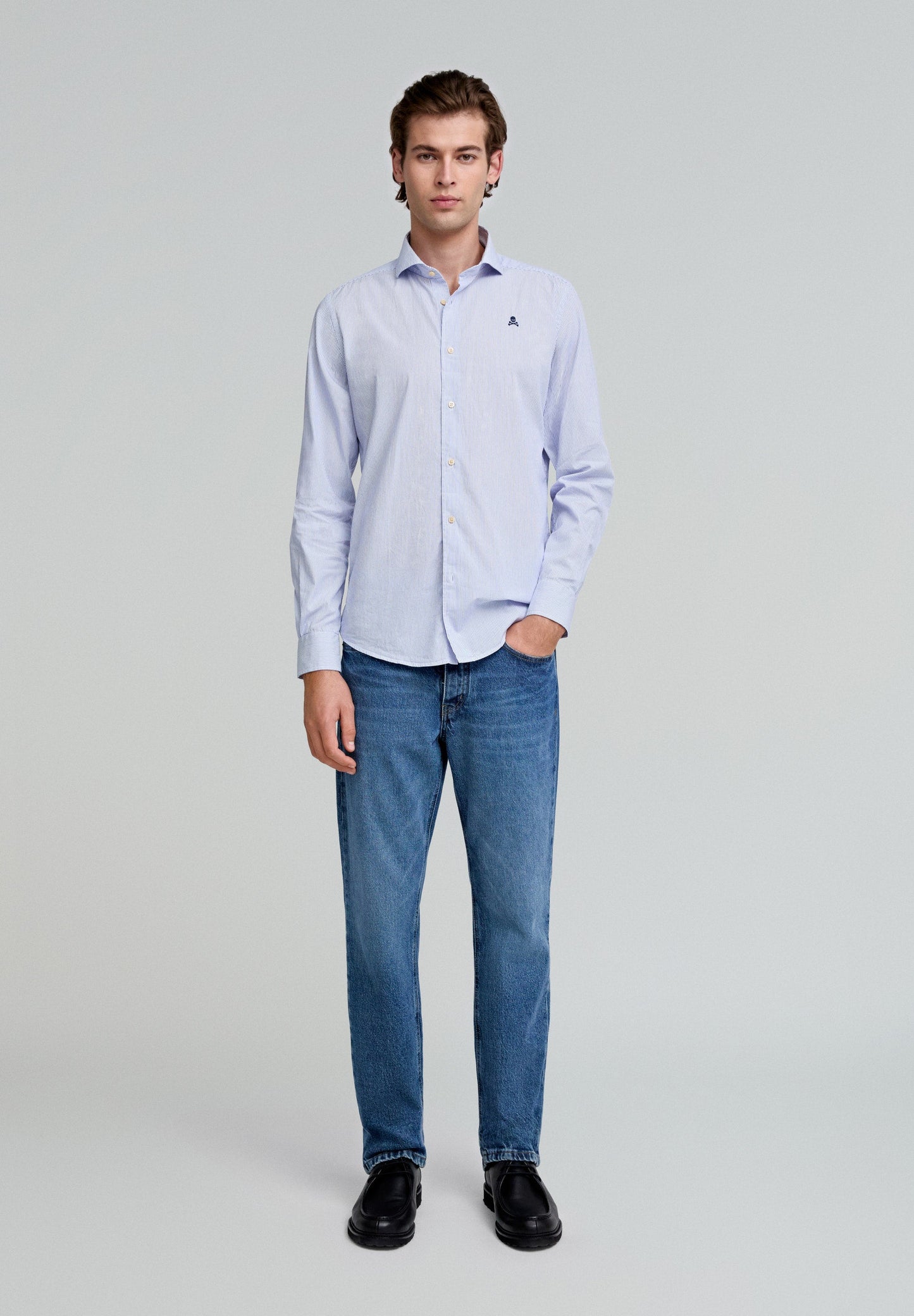 CONTRAST SKULL STRIPED FORMAL SHIRT