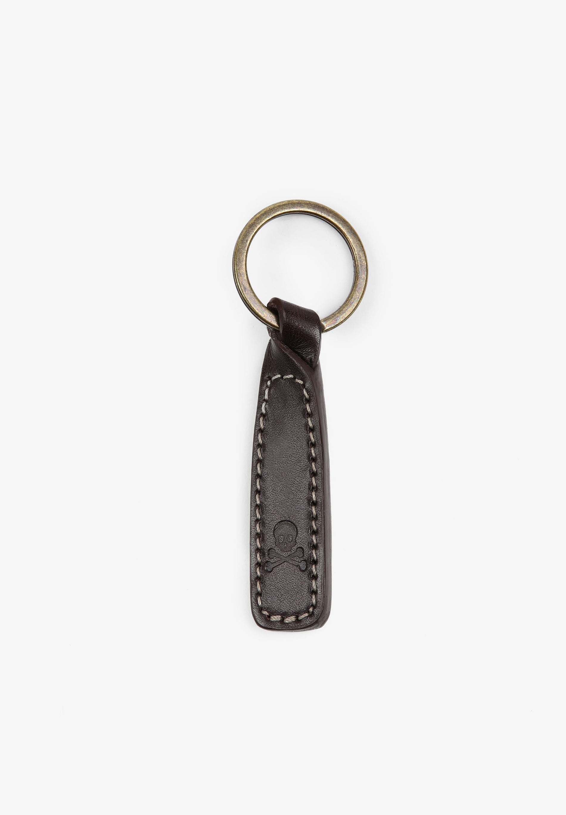LEATHER KEYCHAIN WITH ENGRAVED SKULL