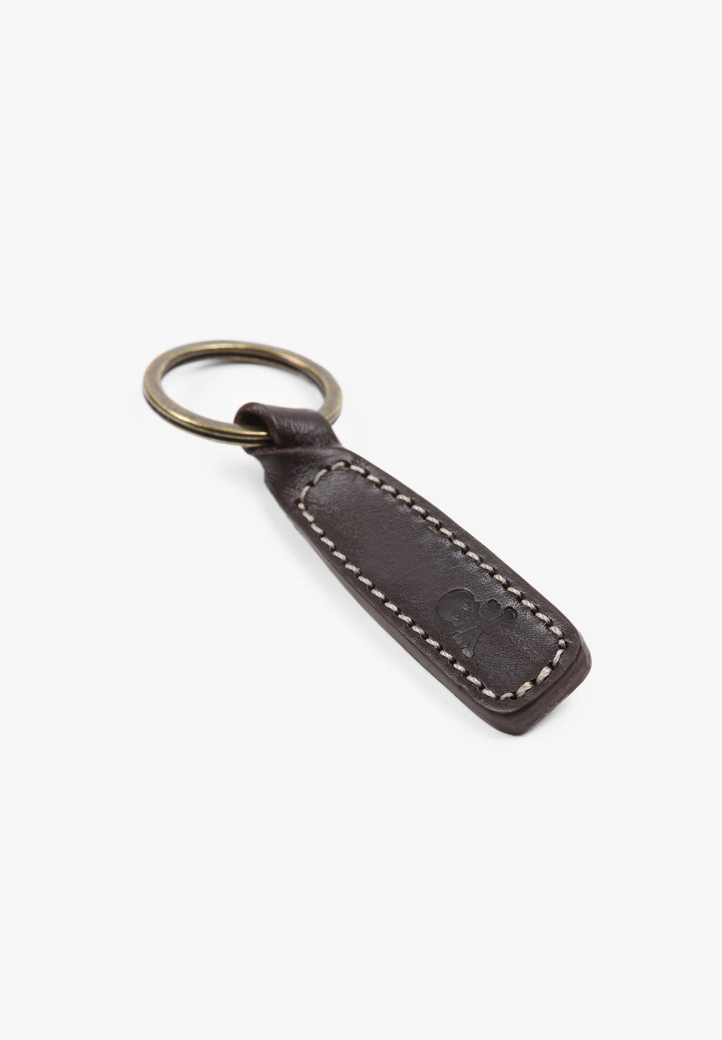 LEATHER KEYCHAIN WITH ENGRAVED SKULL