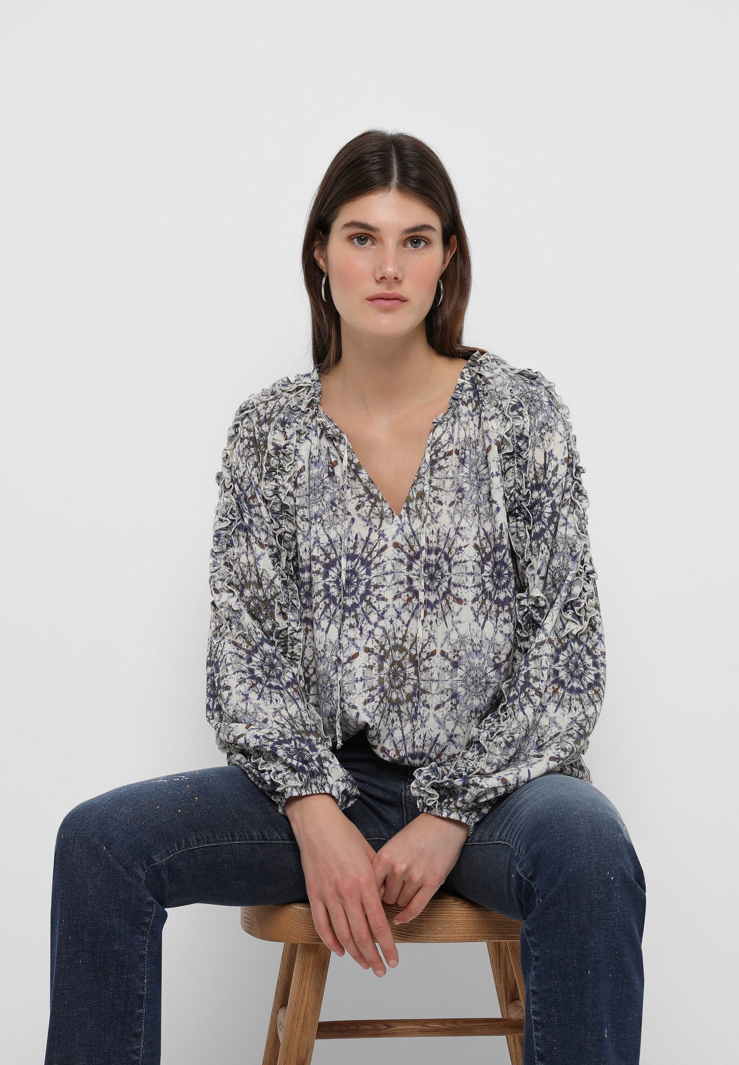 PRINTED BLOUSE WITH RUFFLES