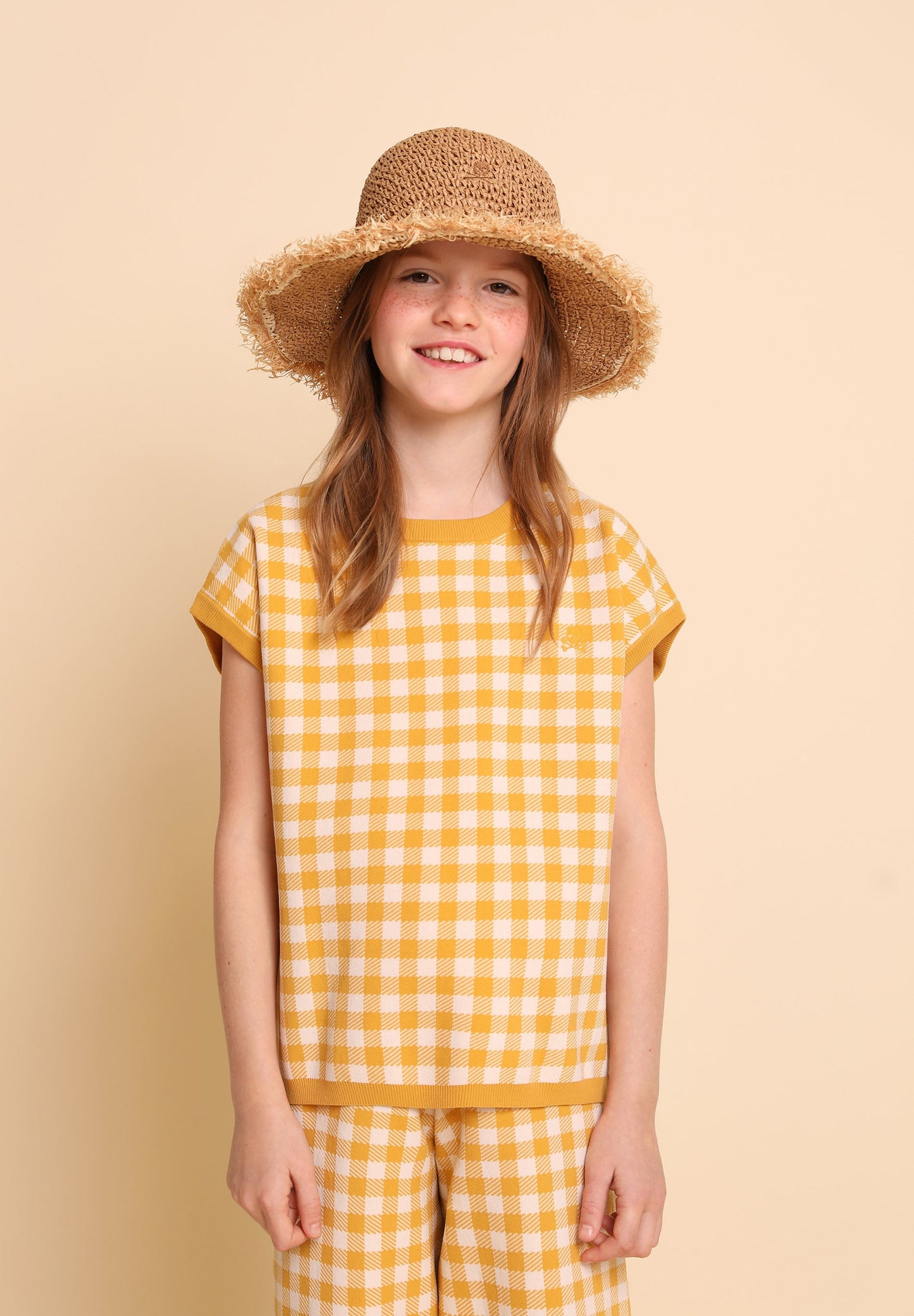 GINGHAM SWEATER WITH SHORT SLEEVES