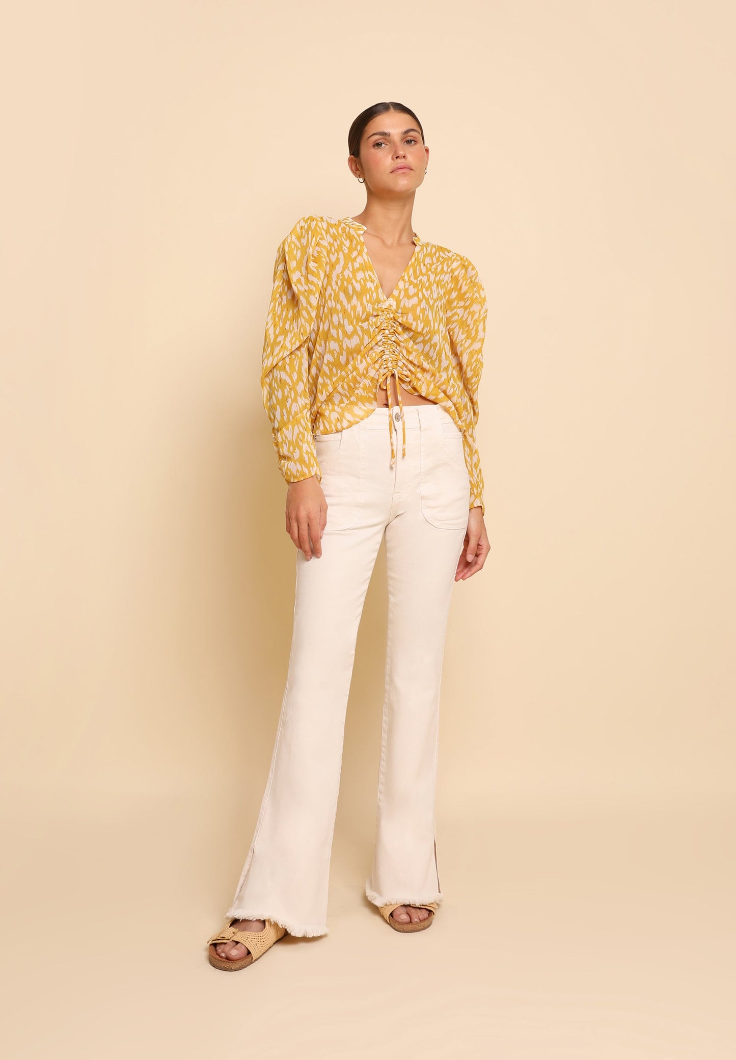 GATHERED PRINT BLOUSE