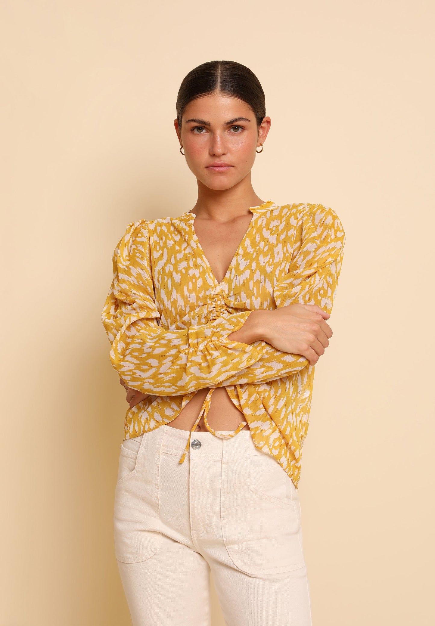 GATHERED PRINT BLOUSE