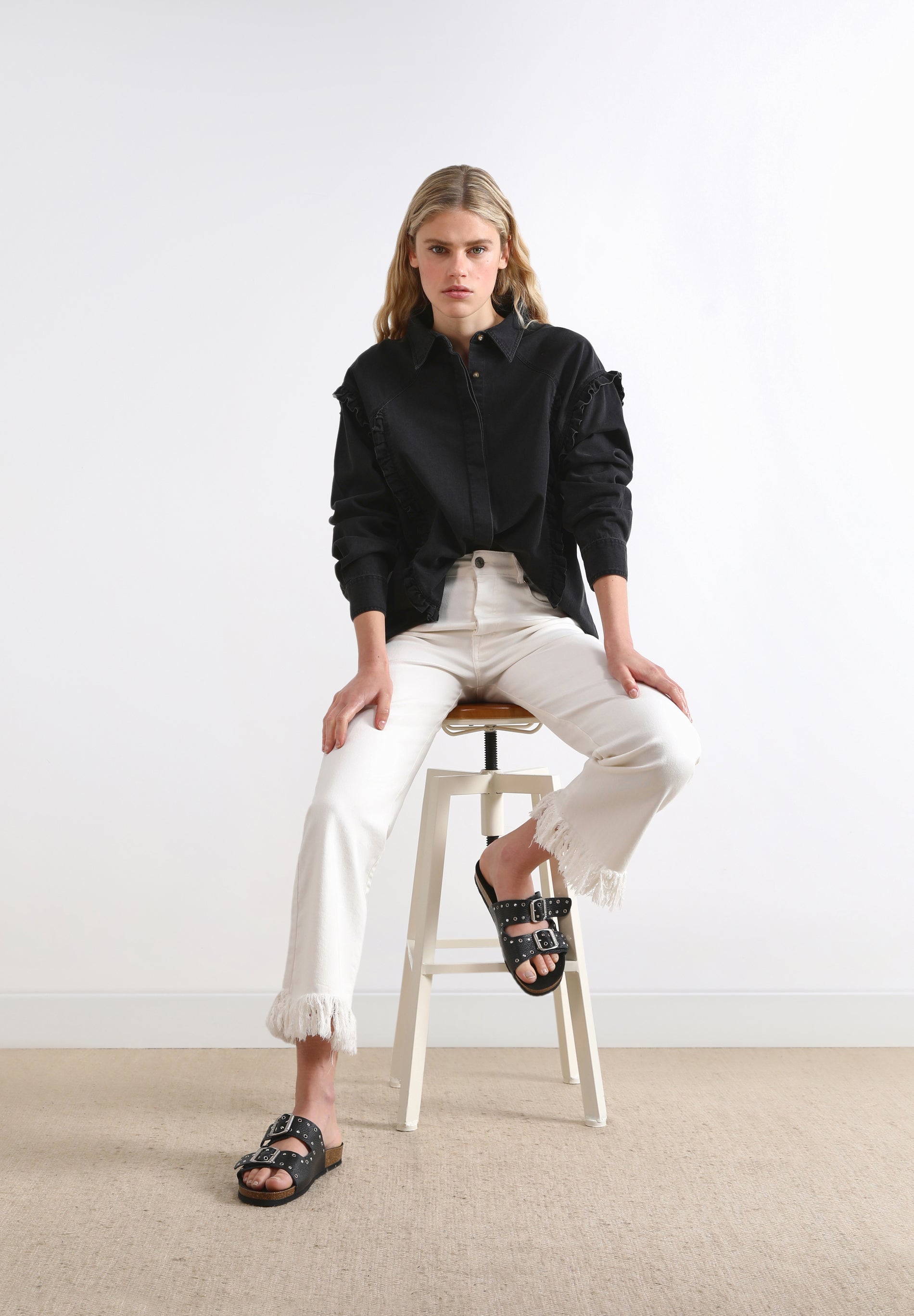 DENIM SHIRT WITH FRILL