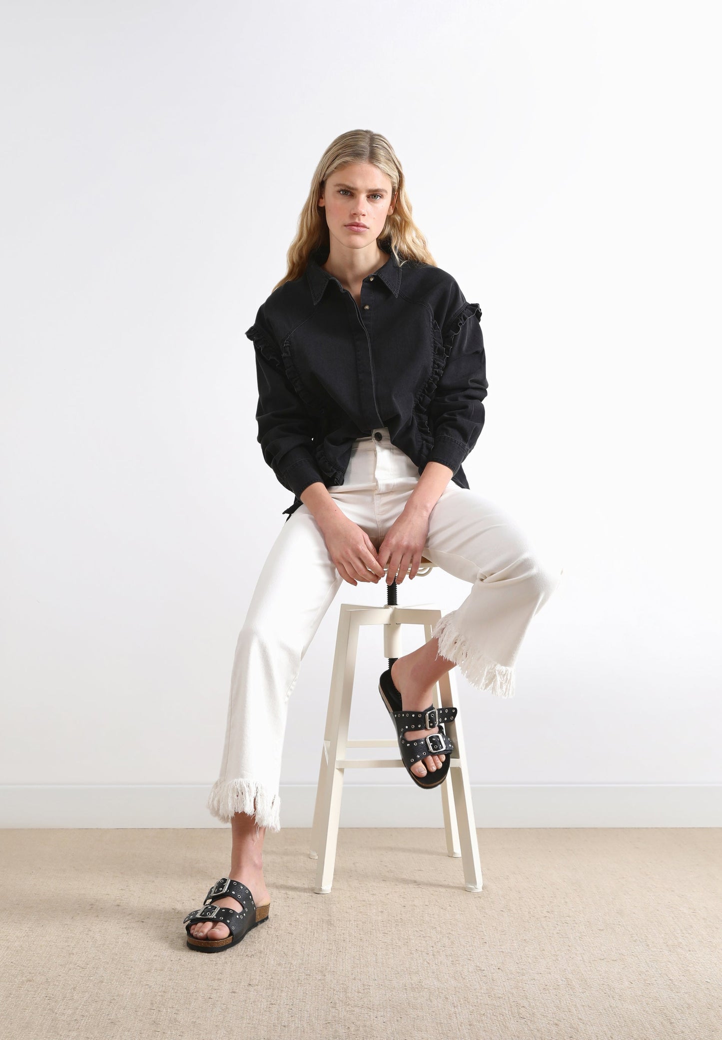 DENIM SHIRT WITH FRILL