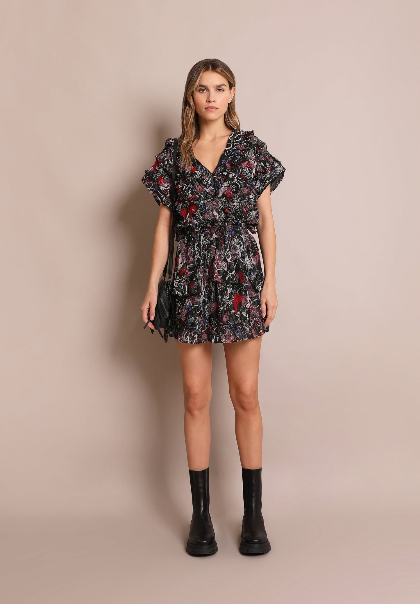 PRINTED METALLIC MINI DRESS