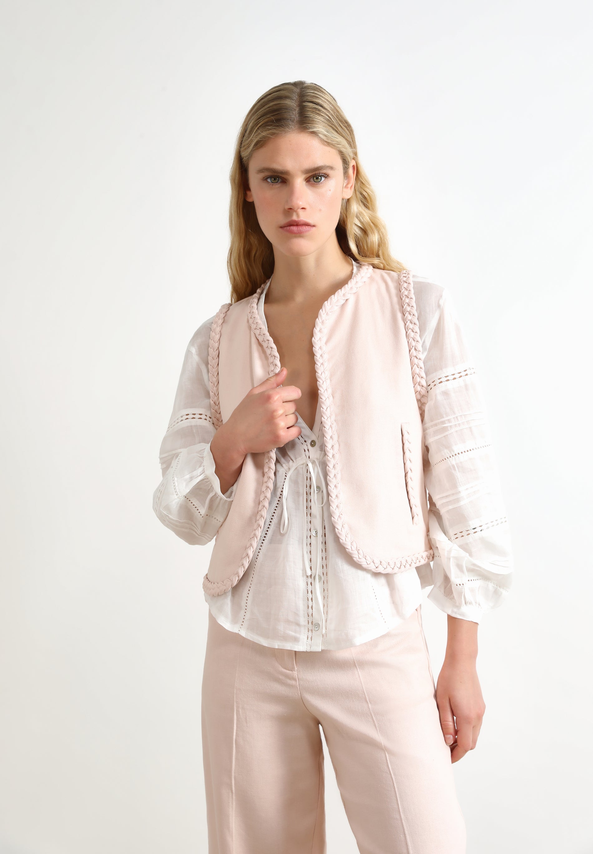 LINEN WAISTCOAT WITH BRAIDED DETAILS