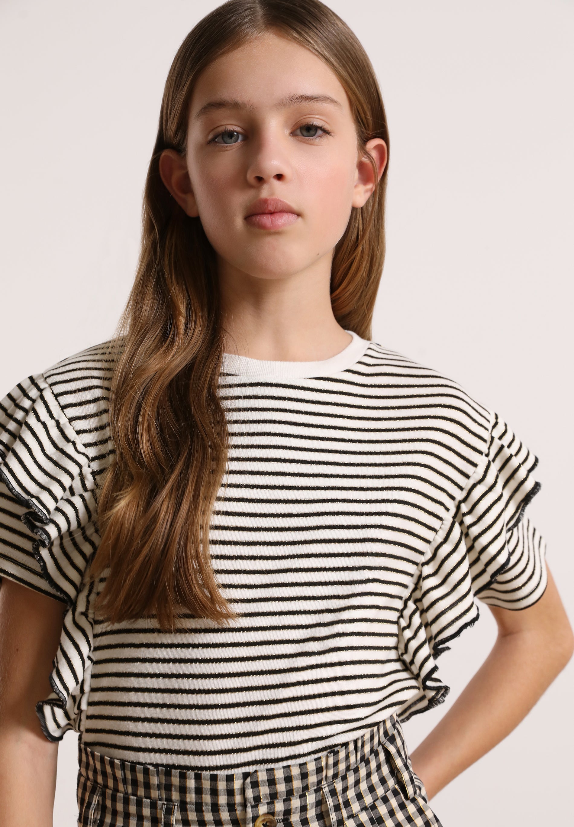 STRIPED T-SHIRT WITH RUFFLES