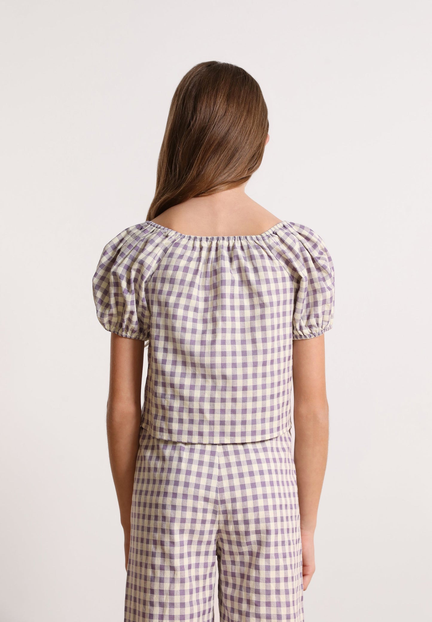 GINGHAM BLOUSE WITH PUFF SLEEVES