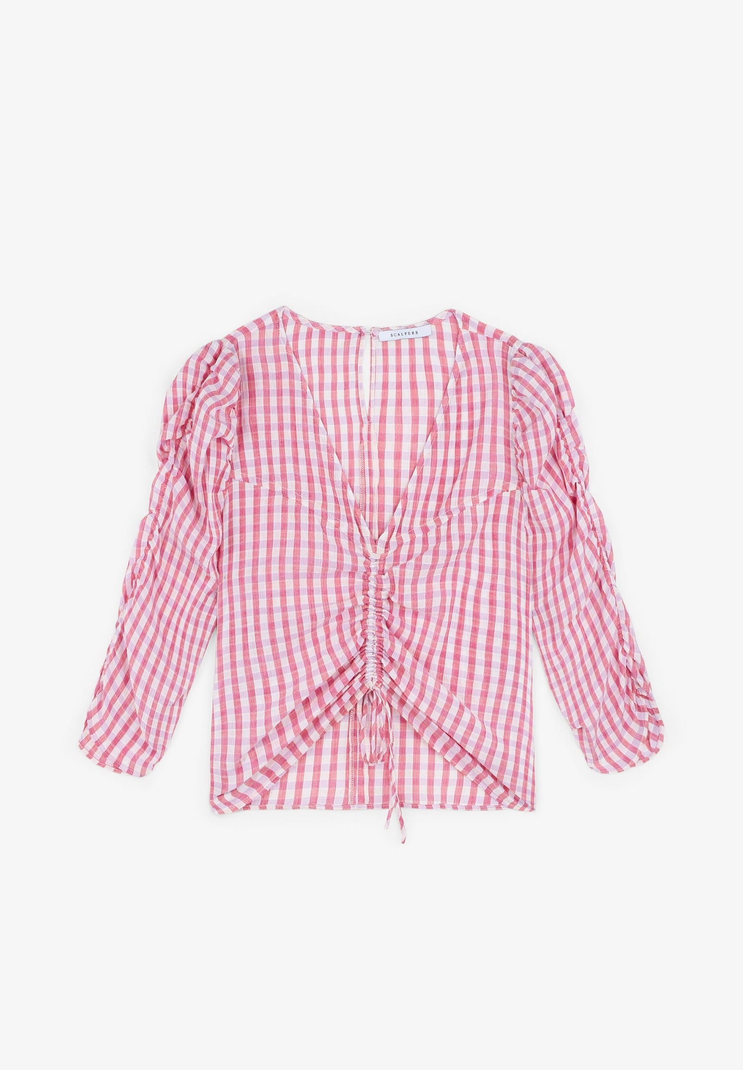 GINGHAM BLOUSE WITH RUCHED SLEEVES