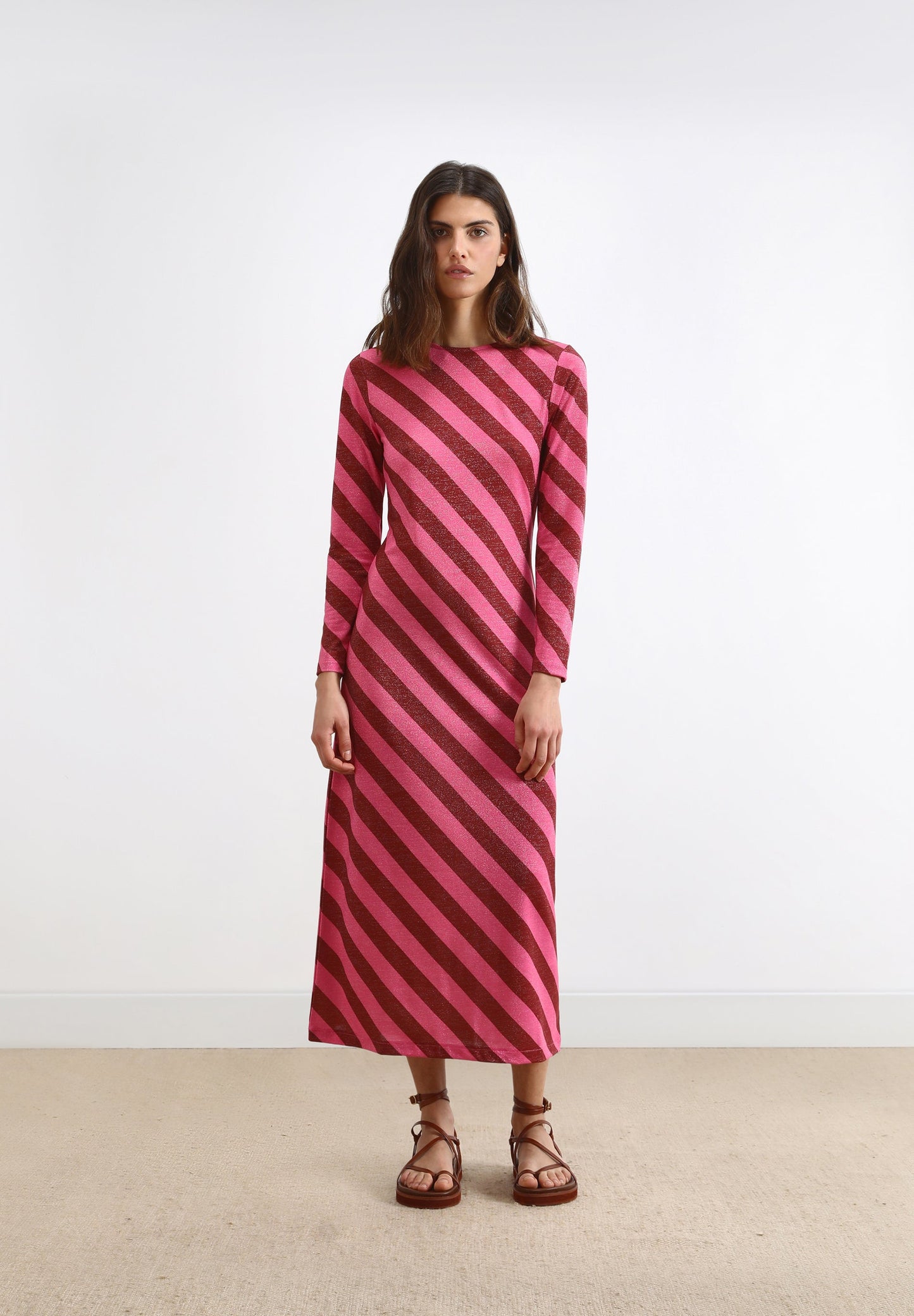 STRIPED MIDI DRESS
