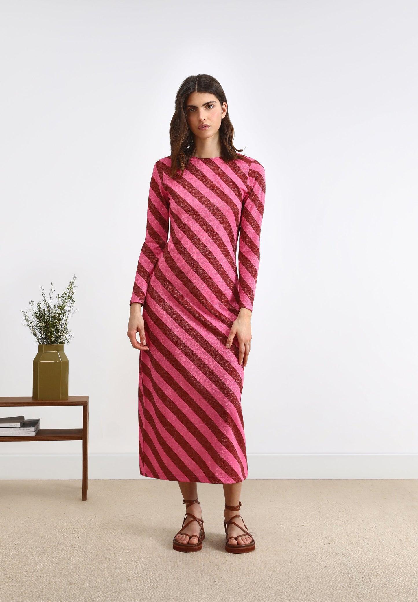 STRIPED MIDI DRESS
