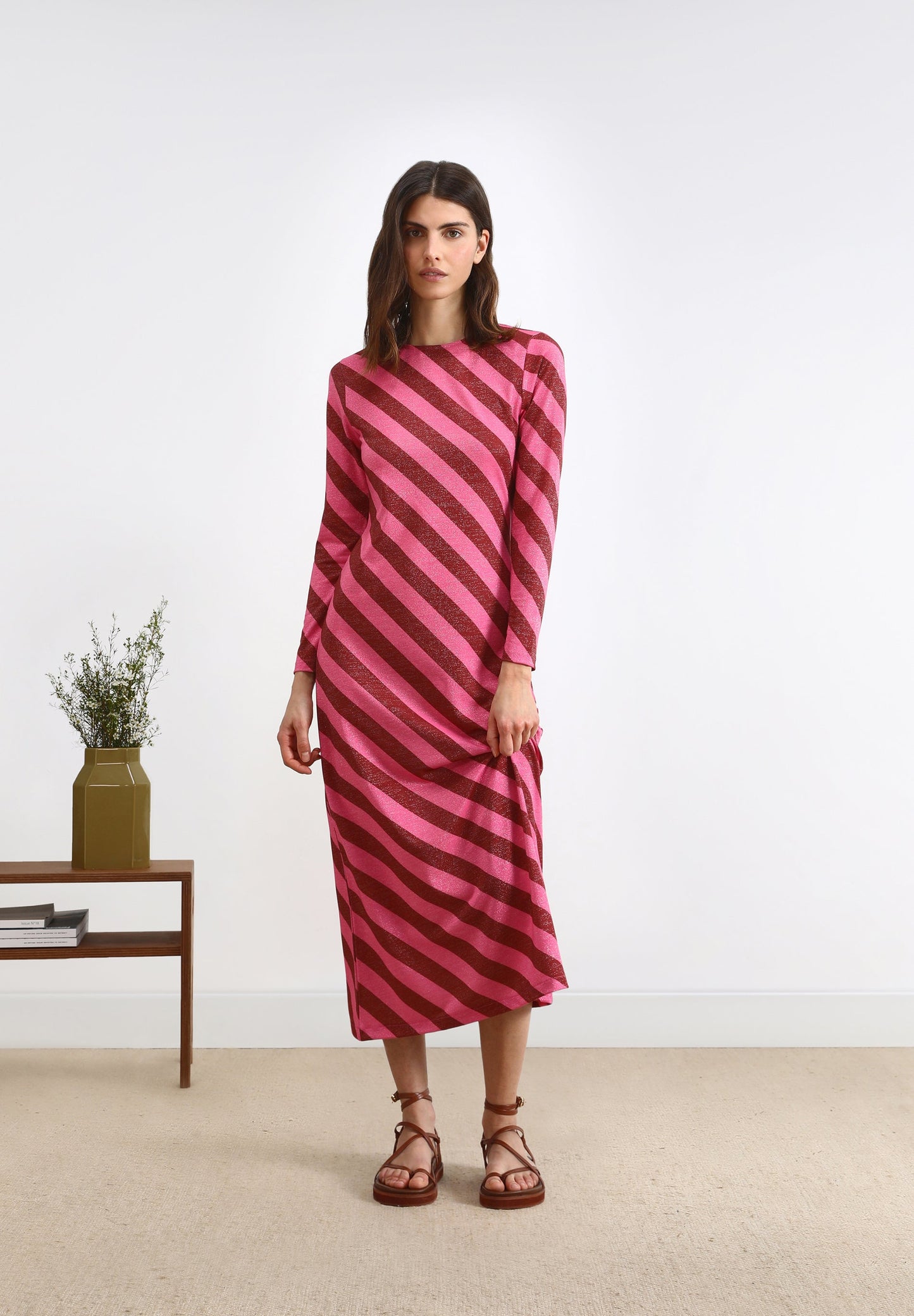 STRIPED MIDI DRESS