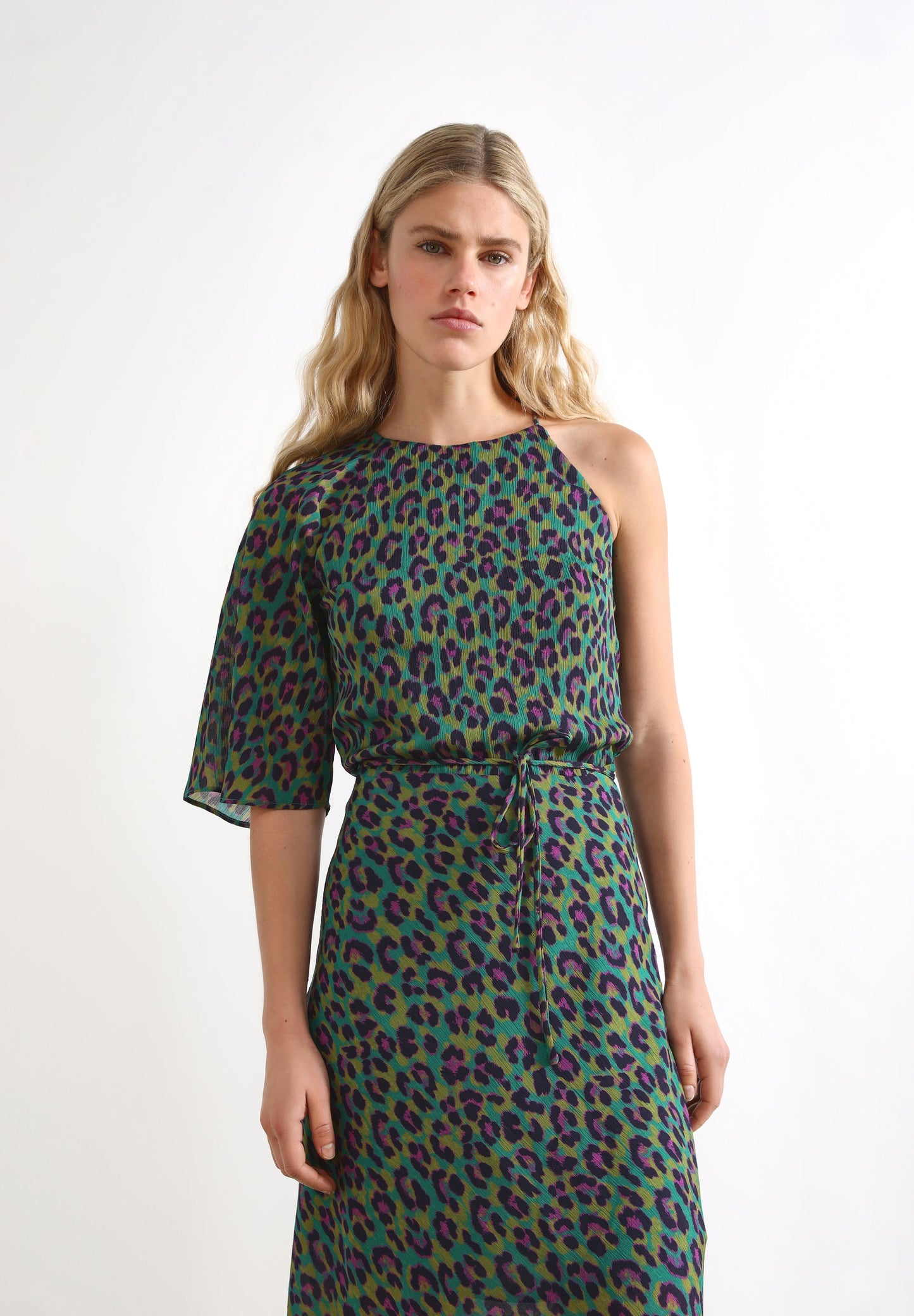 LONG ANIMAL PRINT ASYMMETRIC DRESS