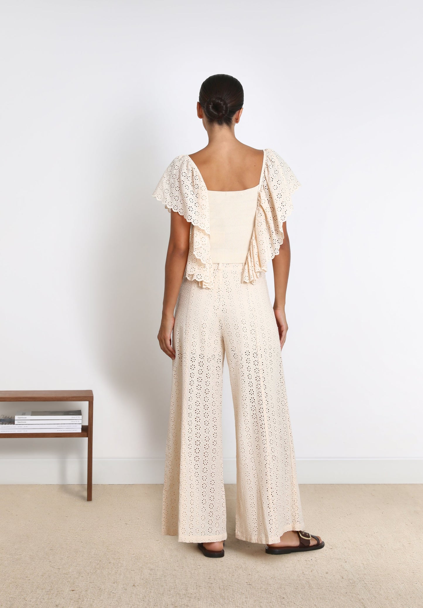 KNIT TOP WITH BRODERIE ANGLAISE SLEEVES