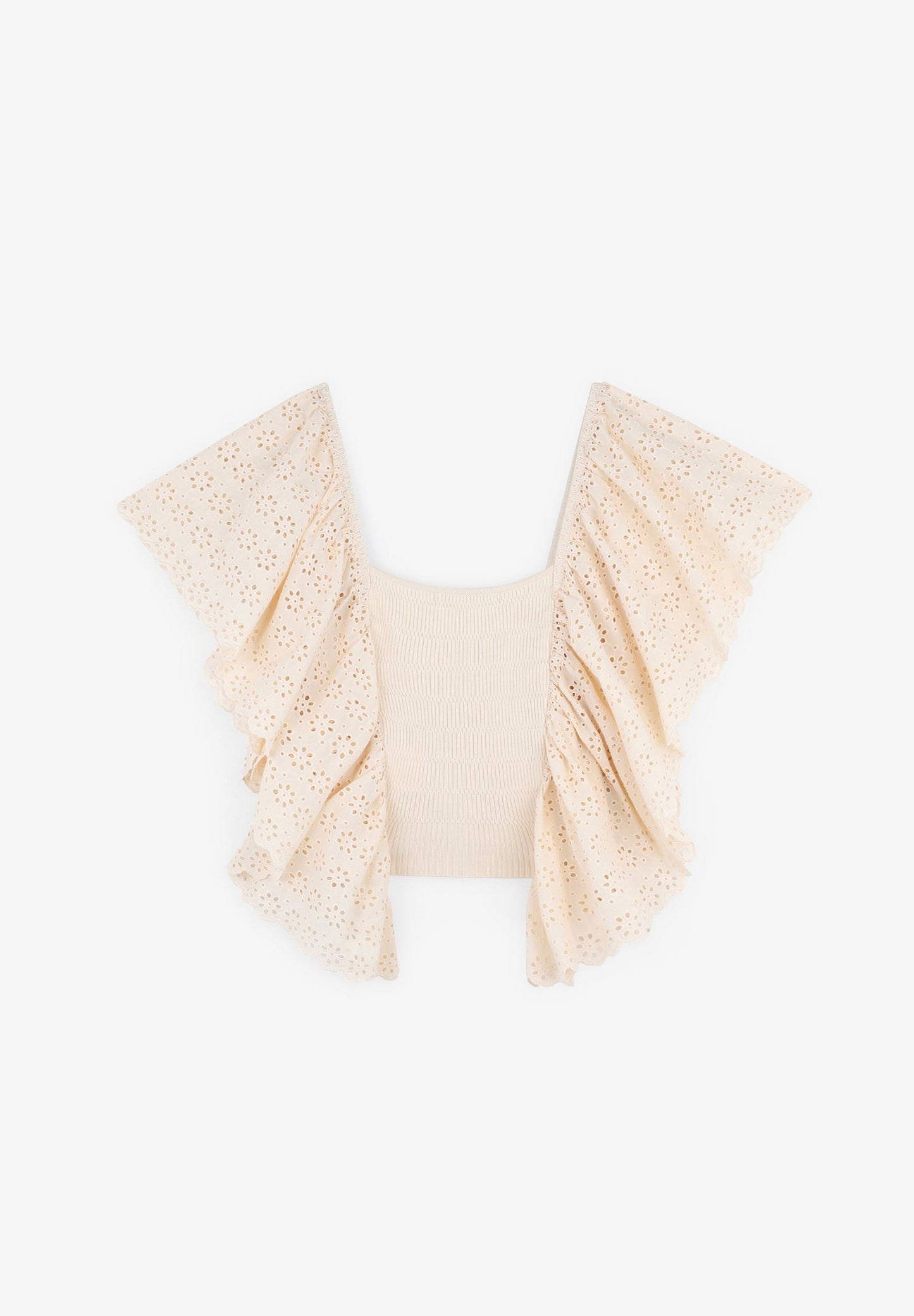 KNIT TOP WITH BRODERIE ANGLAISE SLEEVES