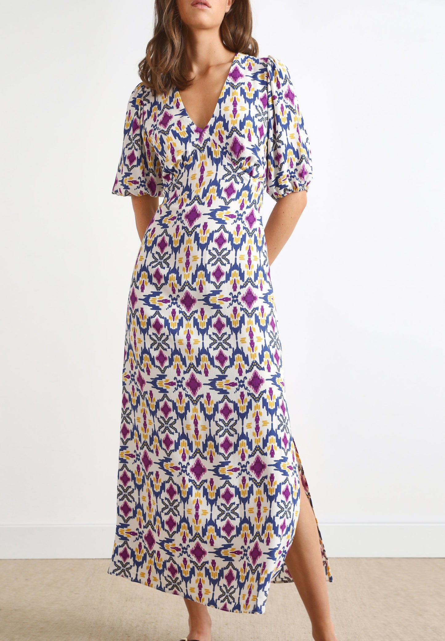 PRINTED MIDI DRESS WITH BACK VENT
