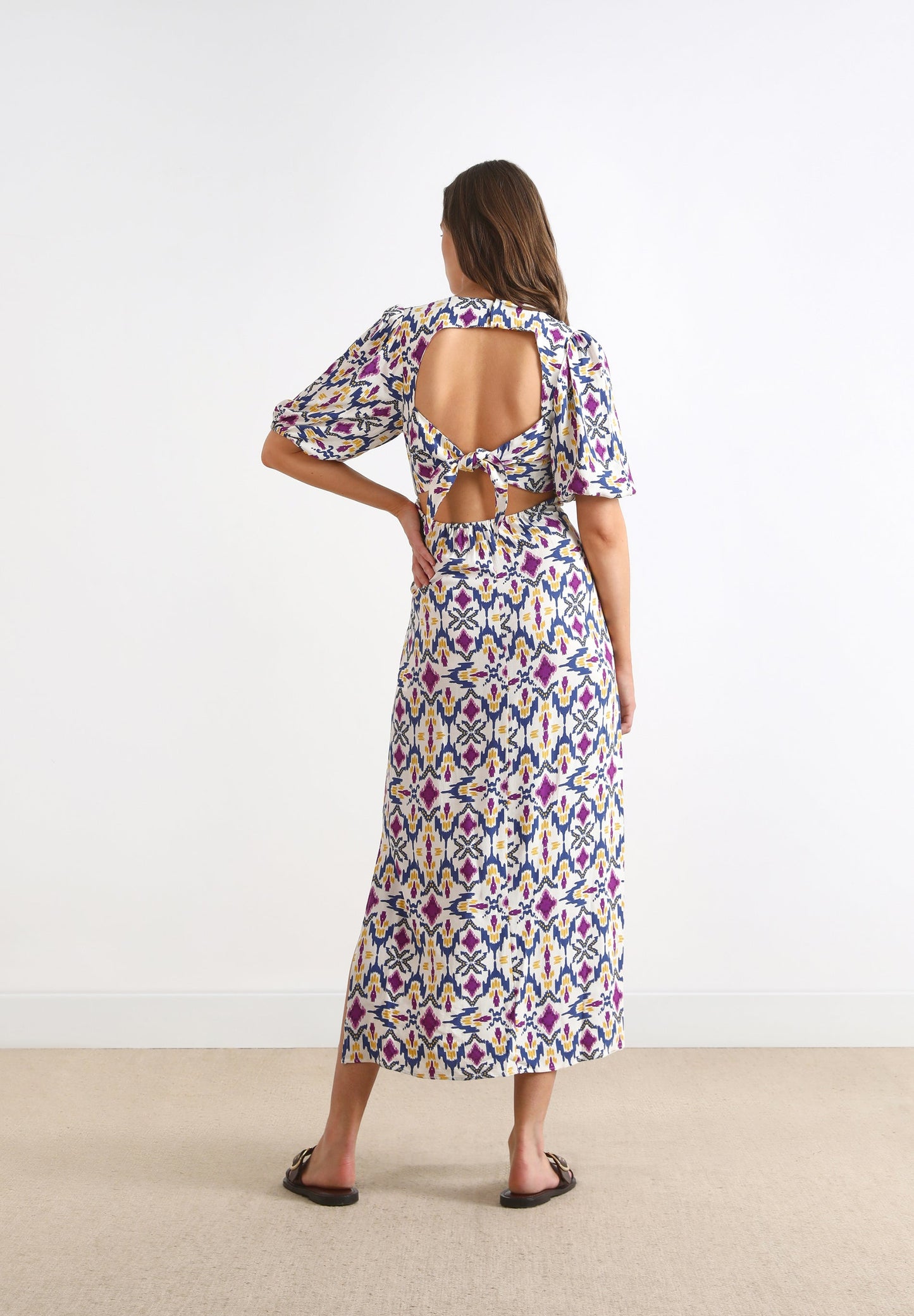 PRINTED MIDI DRESS WITH BACK VENT
