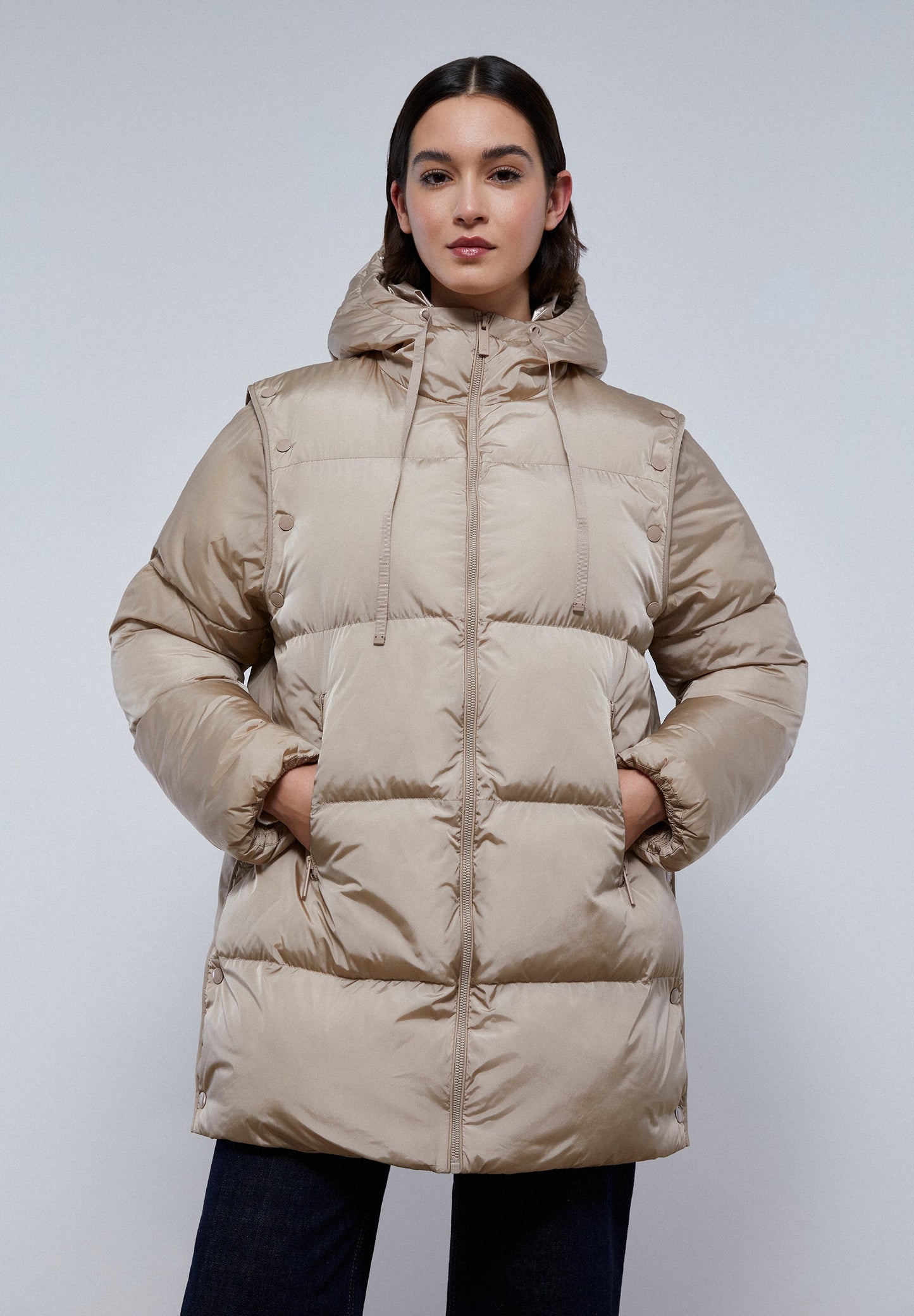 LONG PARKA WITH DETACHABLE SLEEVES