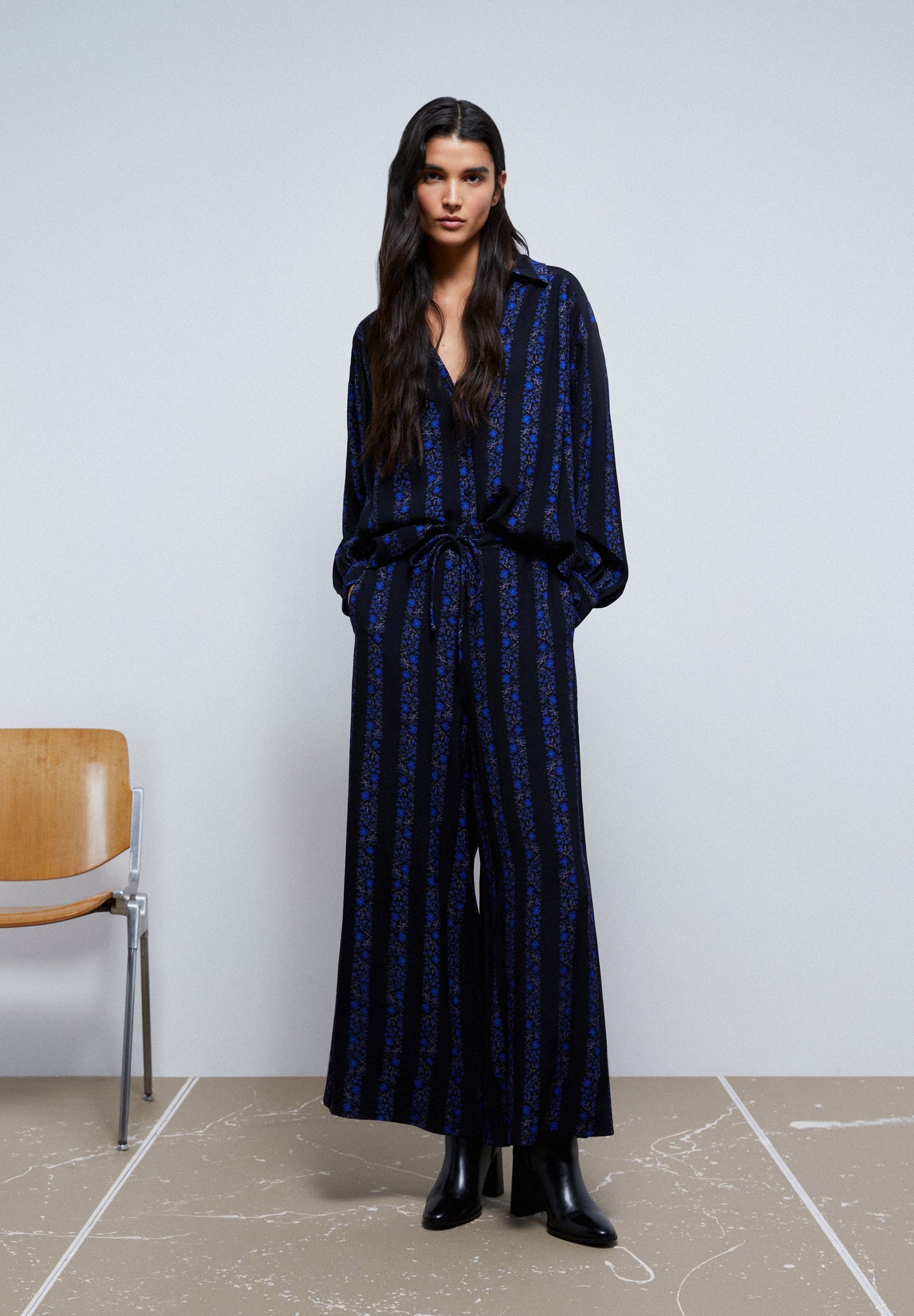 PALAZZO STRIPED FLORAL TROUSERS