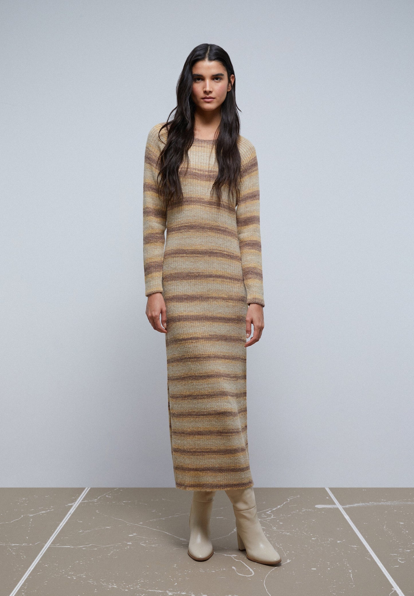 KNITTED MIDI DRESS WITH STRIPES