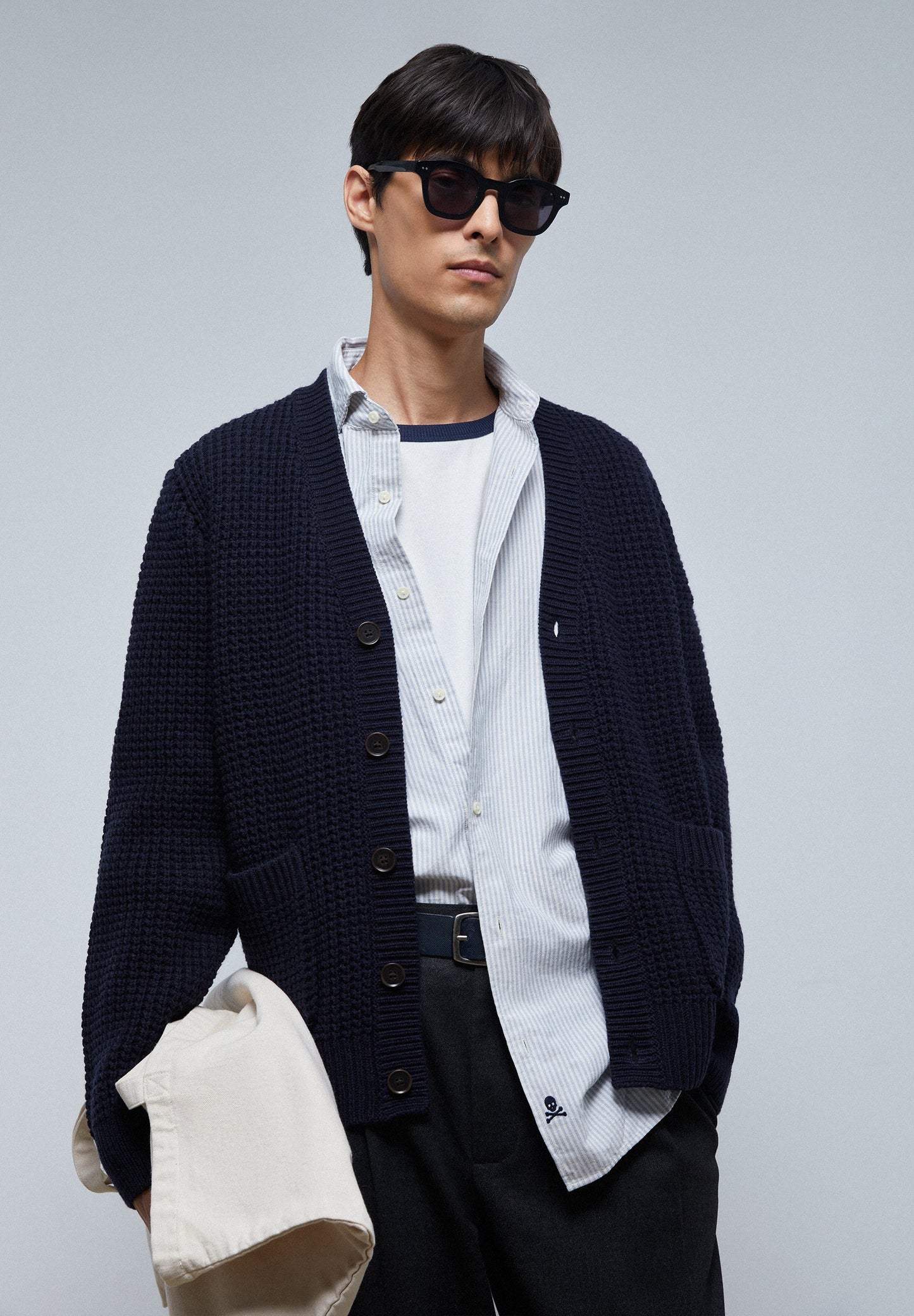 STRIPED SHIRT WITH SKULL AND PLACKET