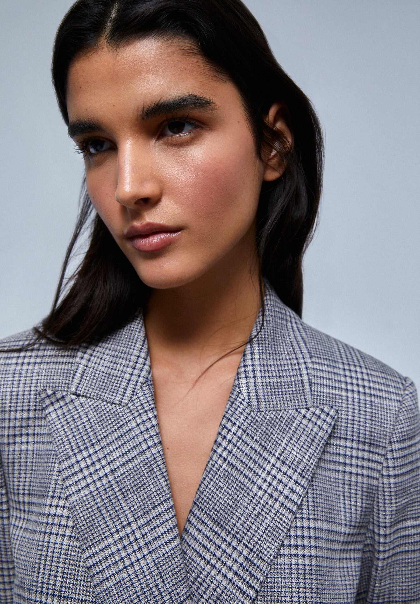 DOUBLE-BREASTED CHECK BLAZER WITH BUTTON