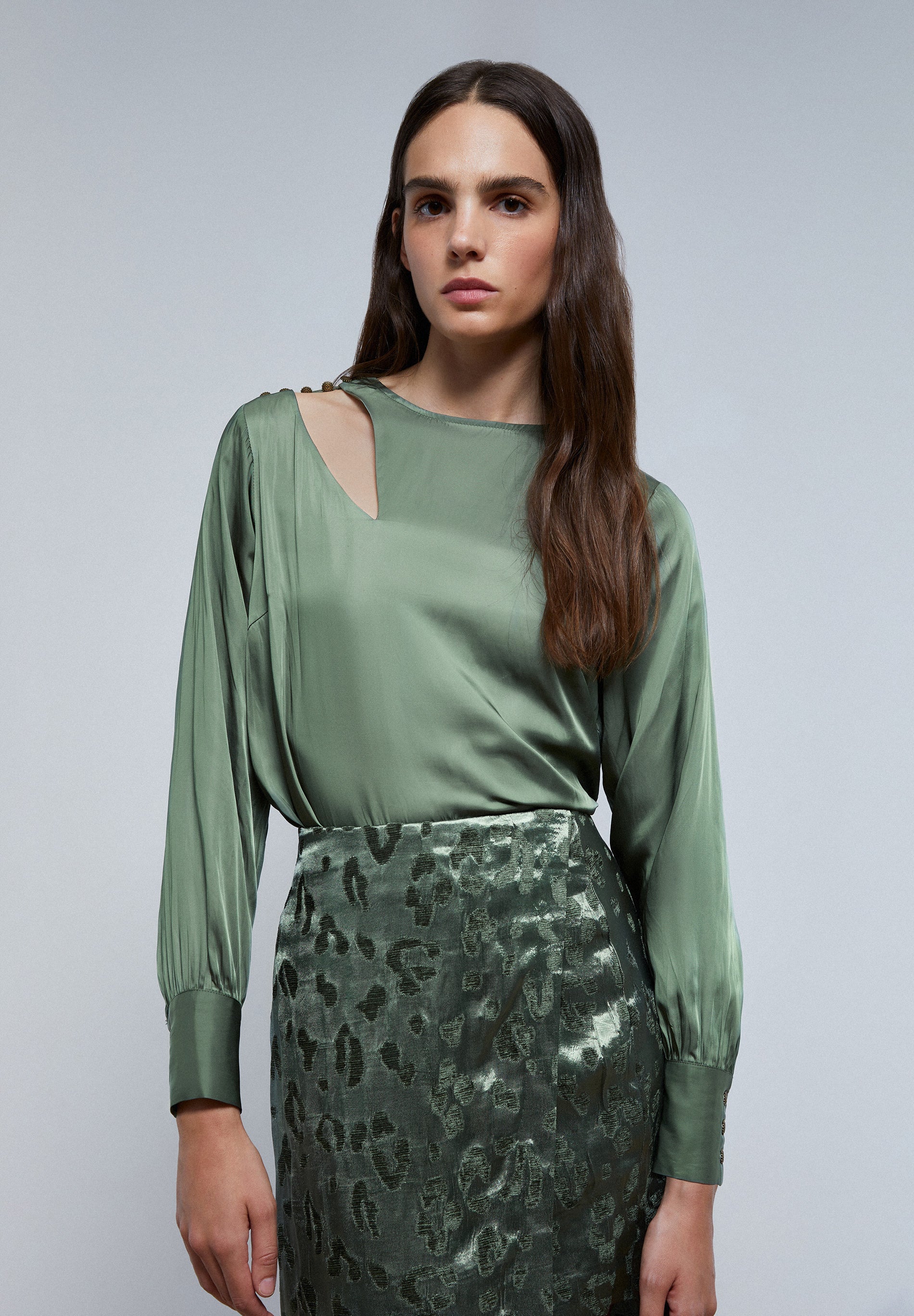 SATIN BLOUSE WITH SHOULDER SLIT