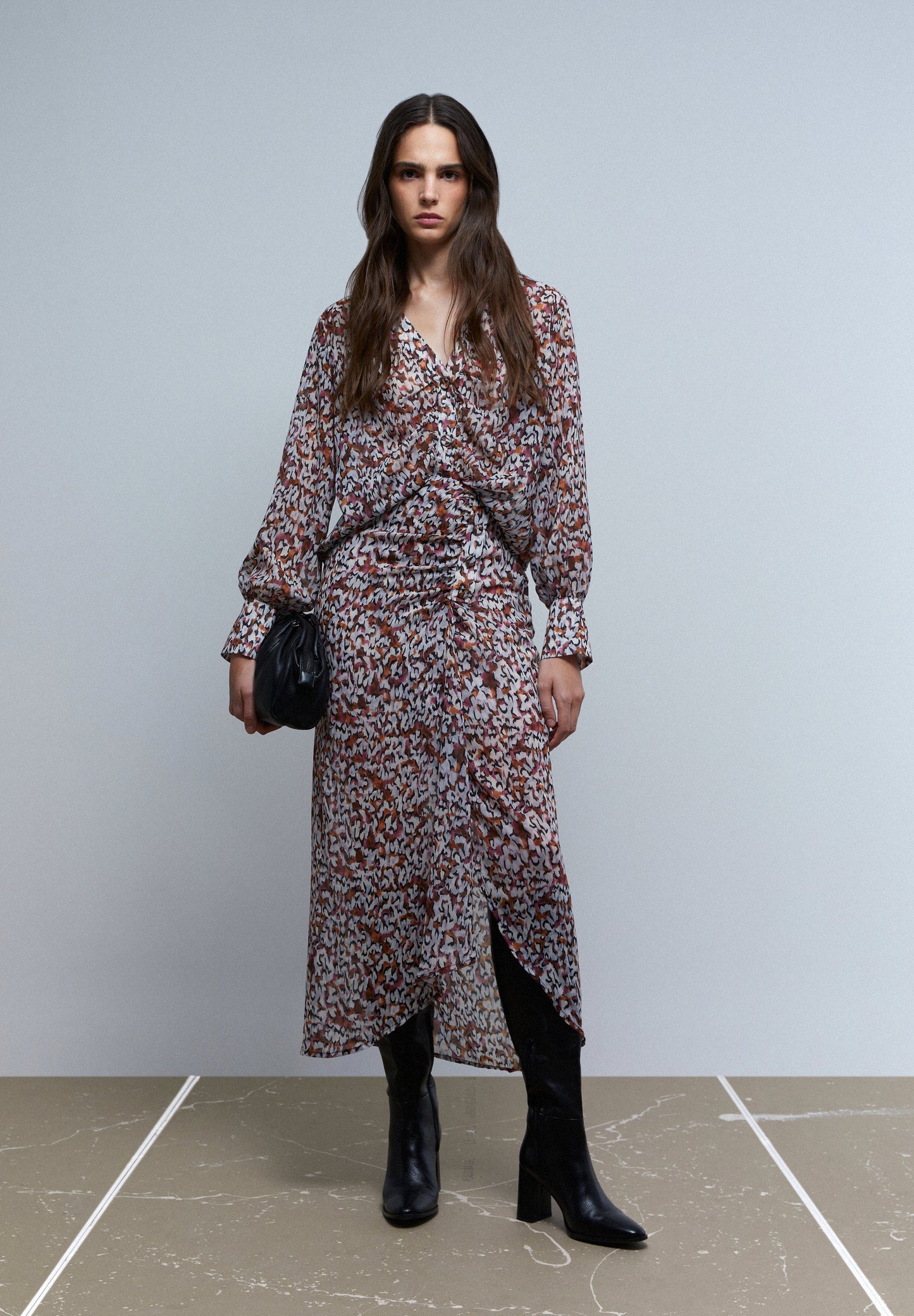 DRAPED PRINTED MIDI SKIRT