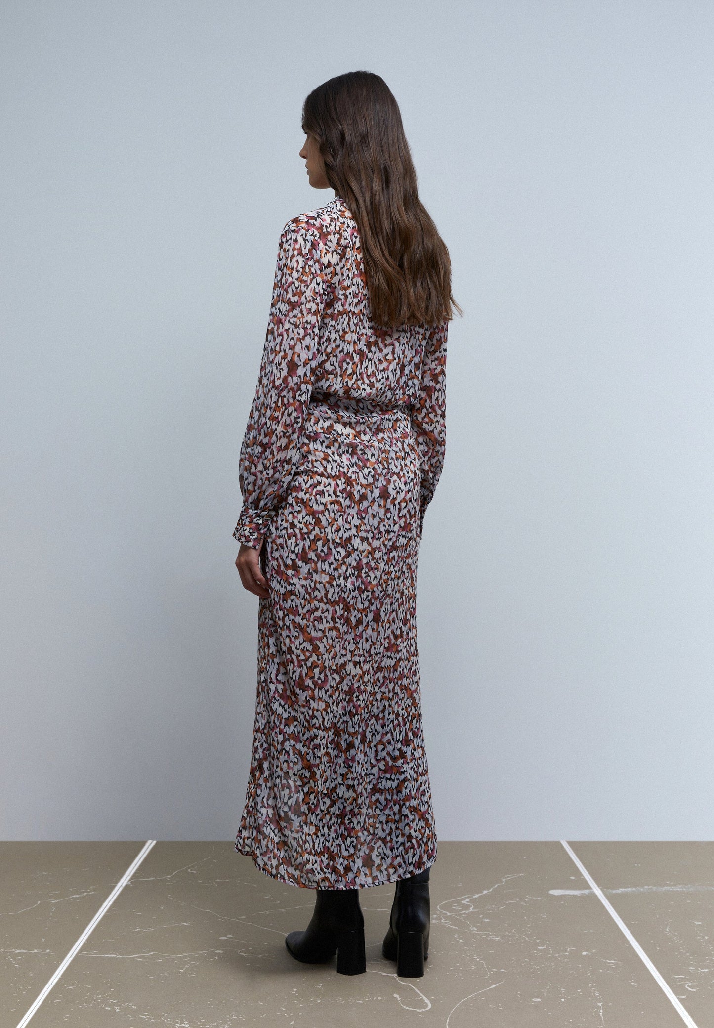 DRAPED PRINTED MIDI SKIRT