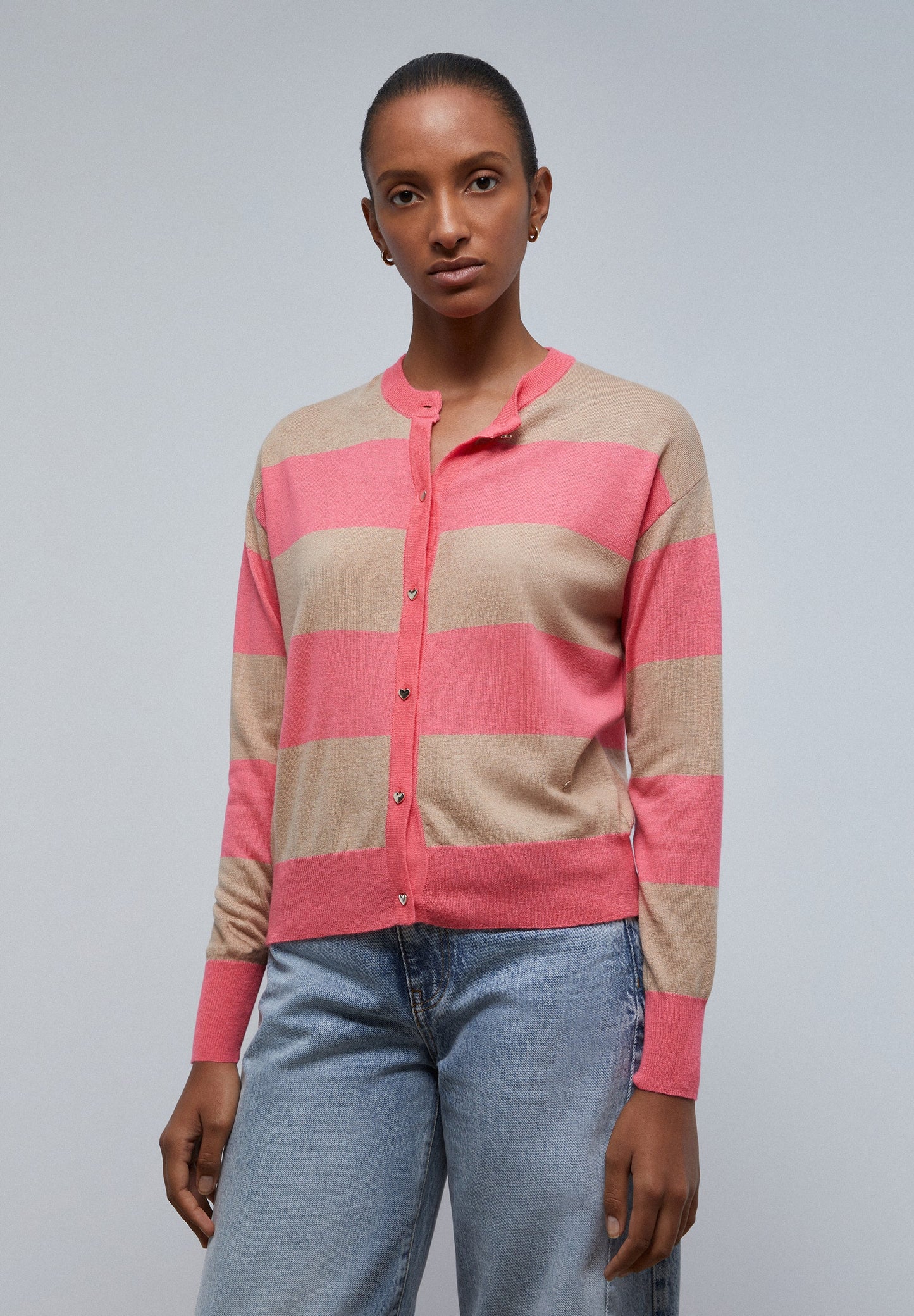 STRIPED CARDIGAN BUTTON DETAIL