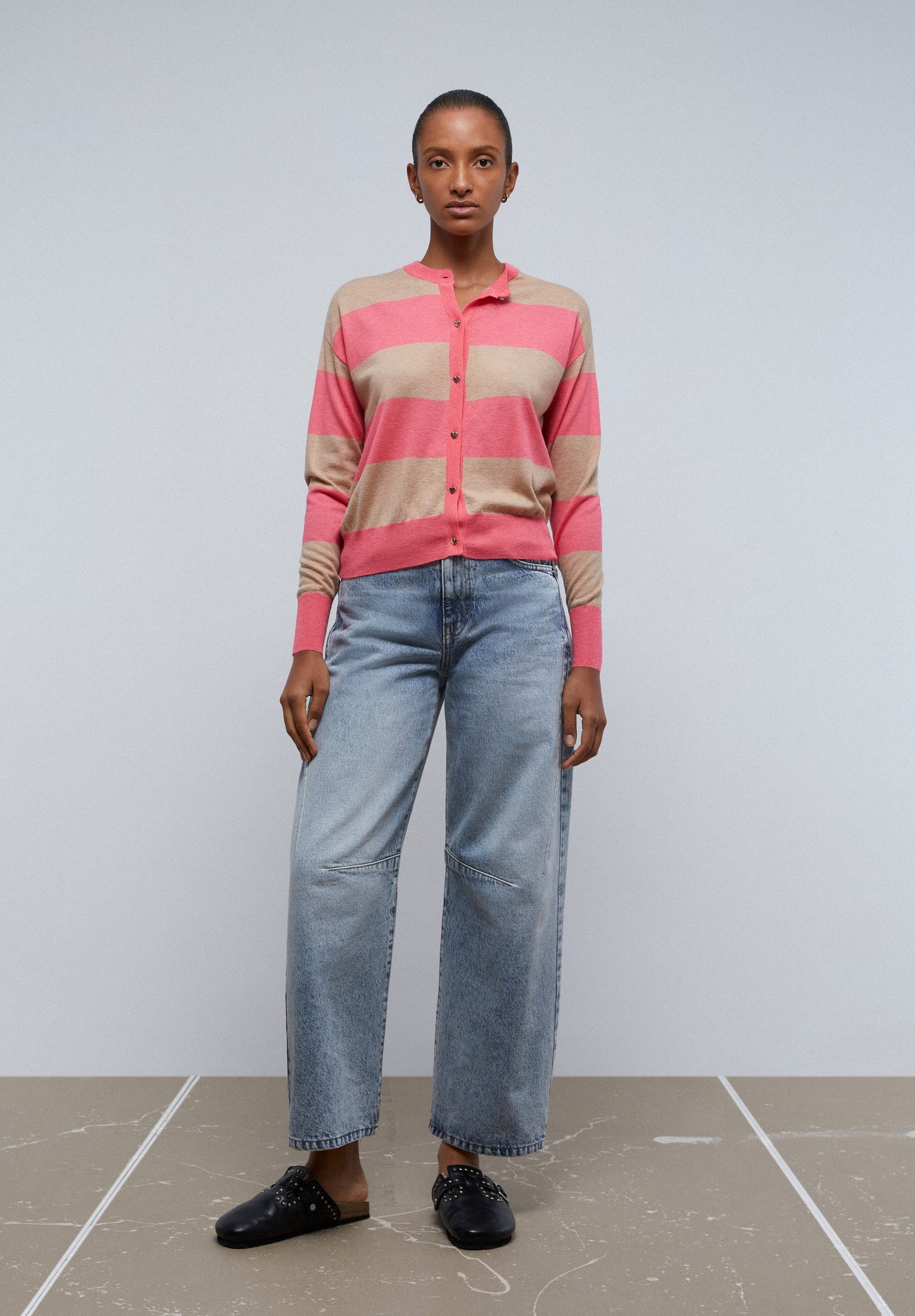 STRIPED CARDIGAN BUTTON DETAIL