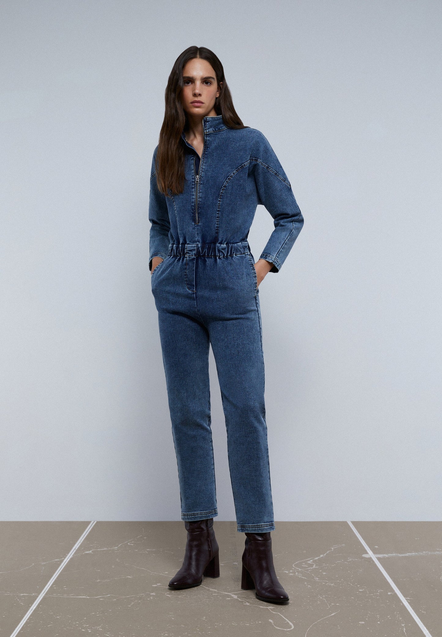 DENIM JUMPSUIT WITH ZIP