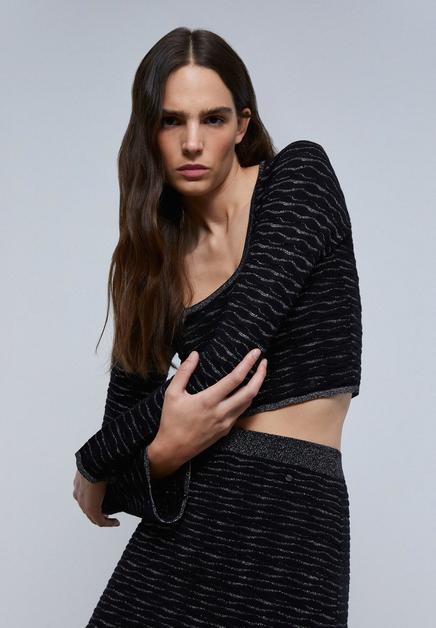 LUREX KNIT TOP WITH BACK DETAIL