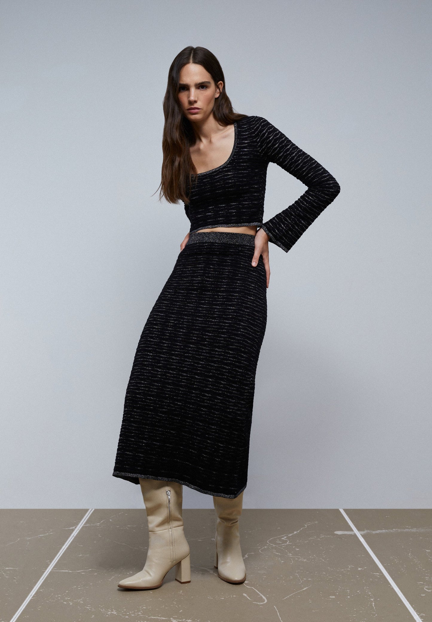 LUREX KNIT TOP WITH BACK DETAIL