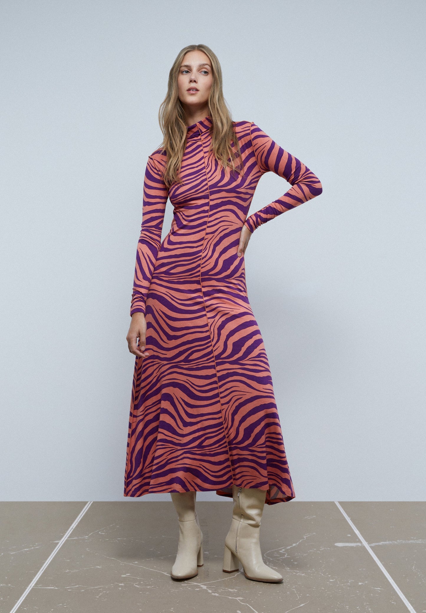 MIDI DRESS WITH ZEBRA PRINT
