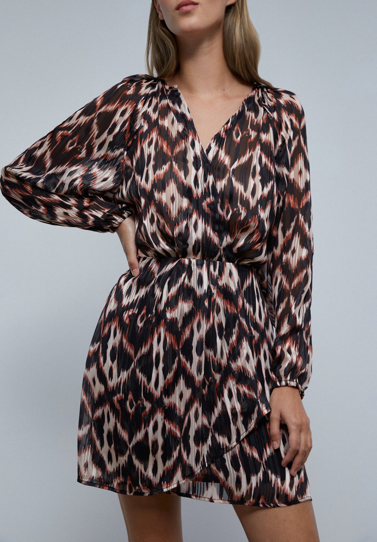 PRINTED DOUBLE-BREASTED MINI DRESS