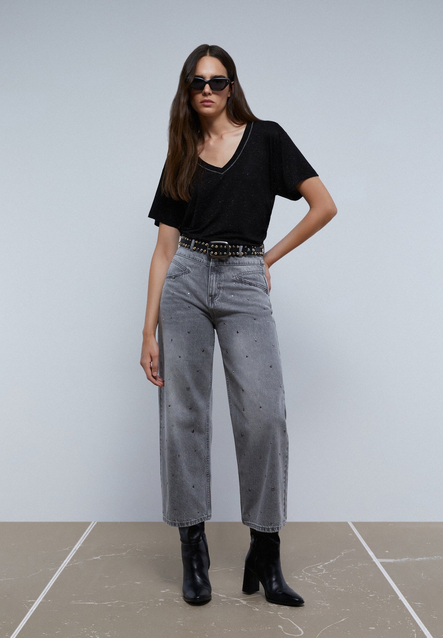 SIDE GATHERED LUREX T-SHIRT