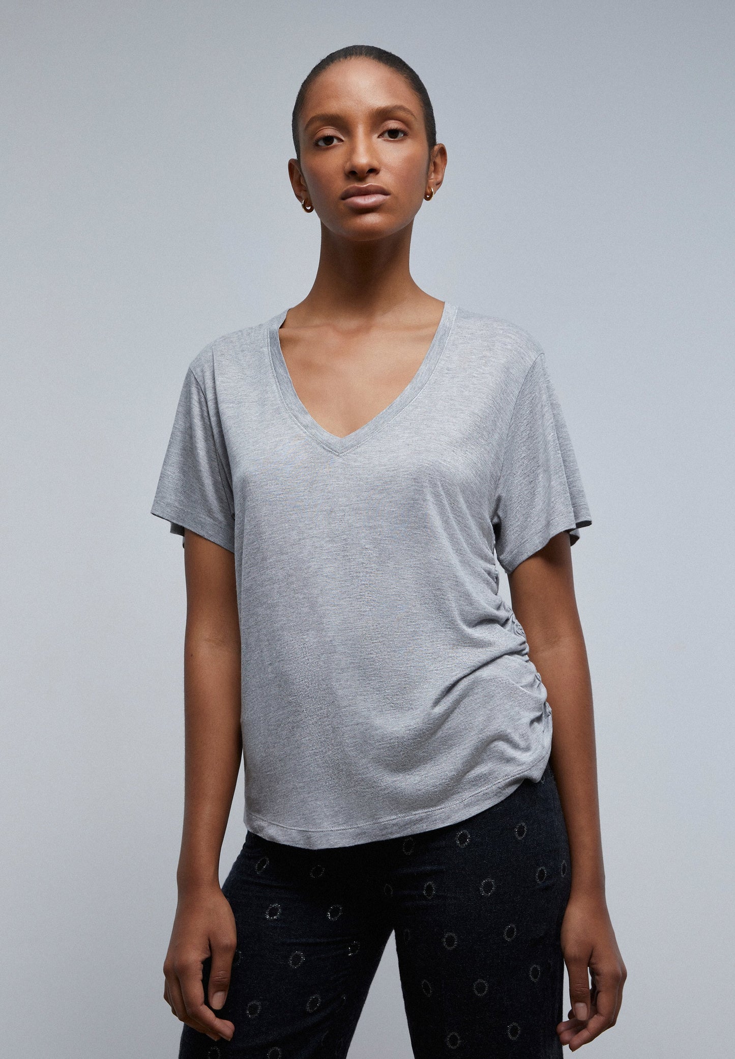 SIDE GATHERED LUREX T-SHIRT