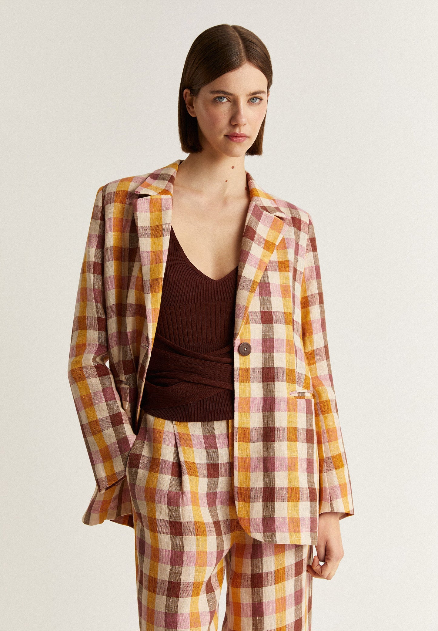 GINGHAM LINEN BLAZER