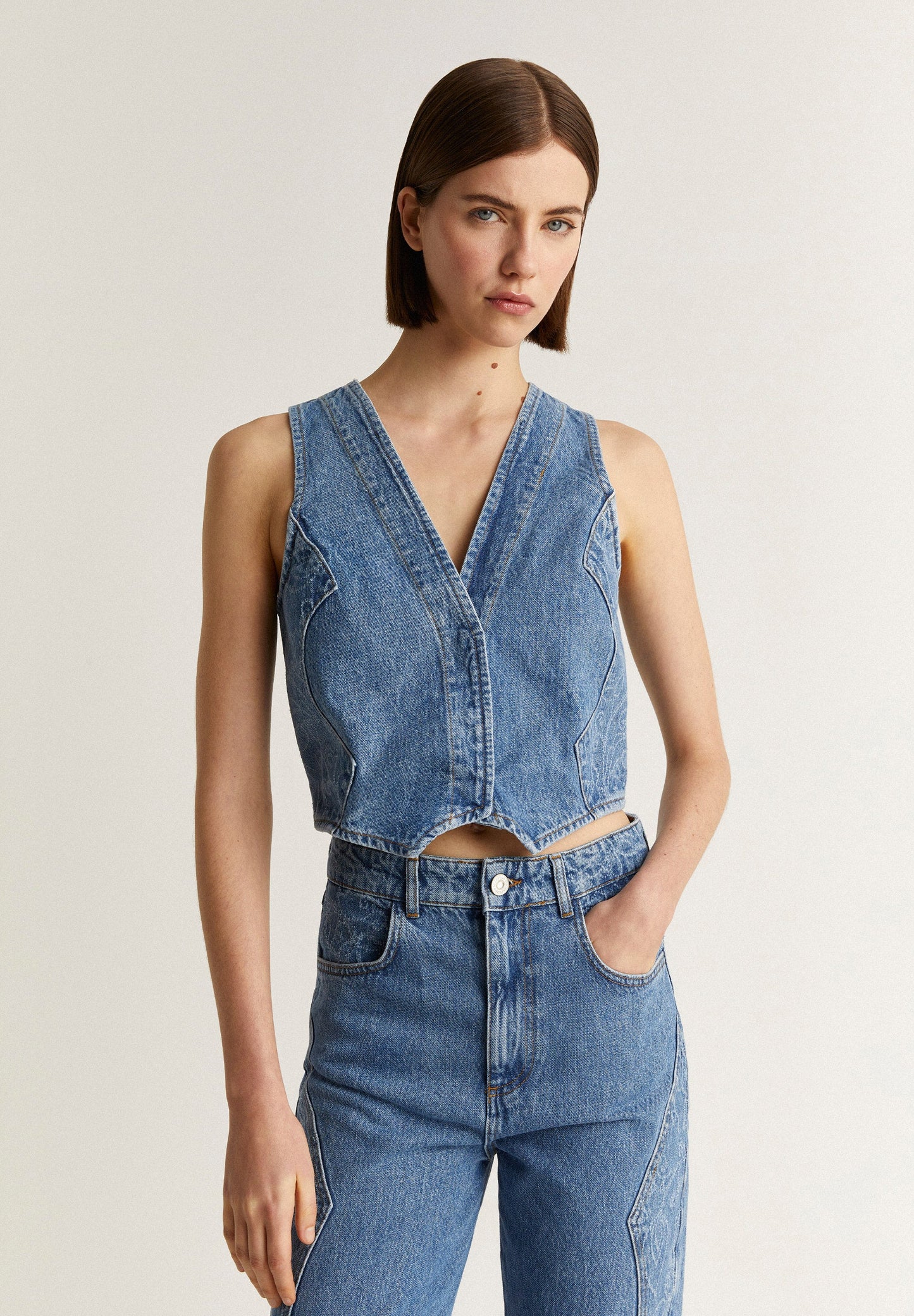 TEXTURED DENIM GILET