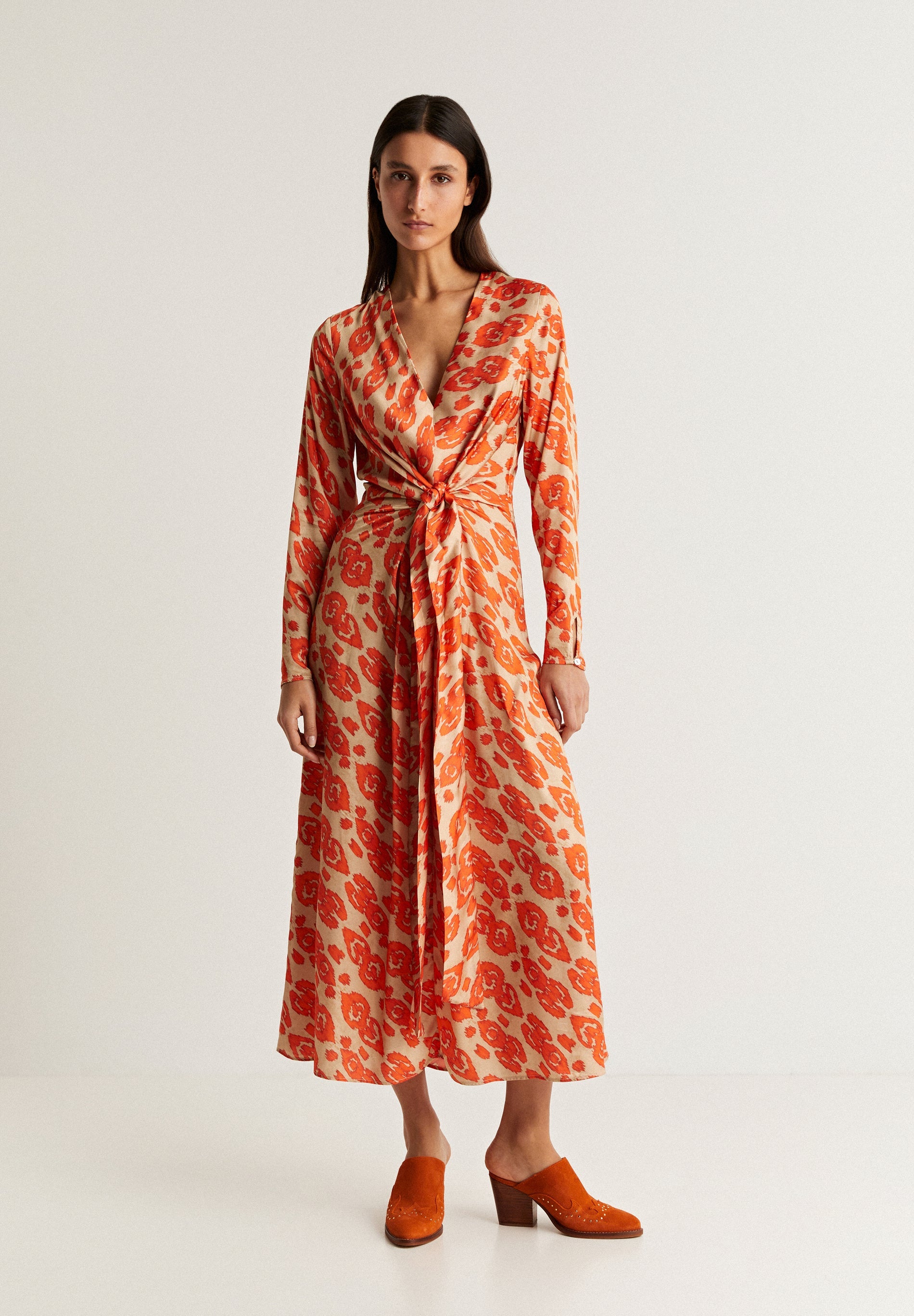 ETHNIC MIDI DRESS WITH KNOT