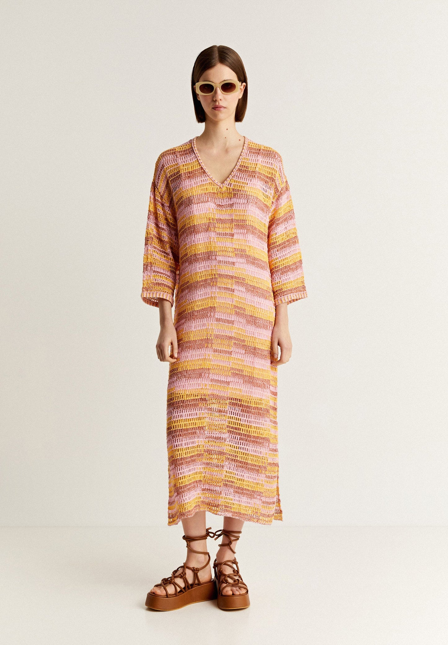 MULTICOLOURED MIDI CROCHET DRESS