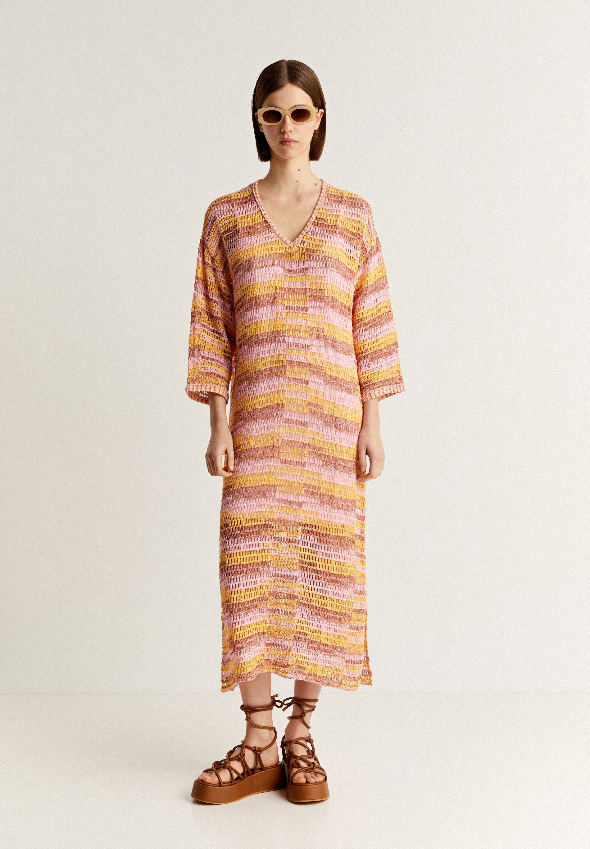 MULTICOLOURED MIDI CROCHET DRESS