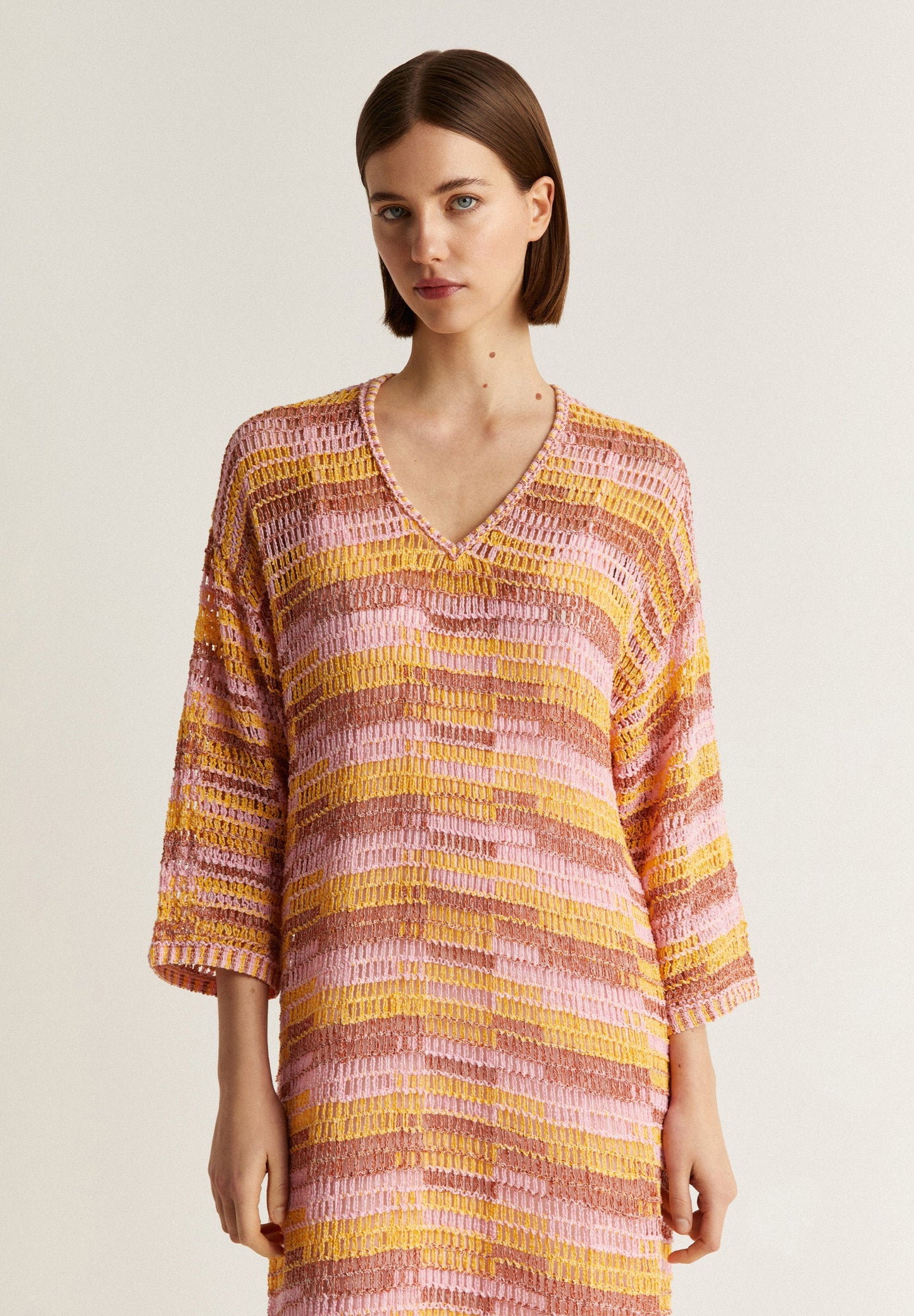 MULTICOLOURED MIDI CROCHET DRESS